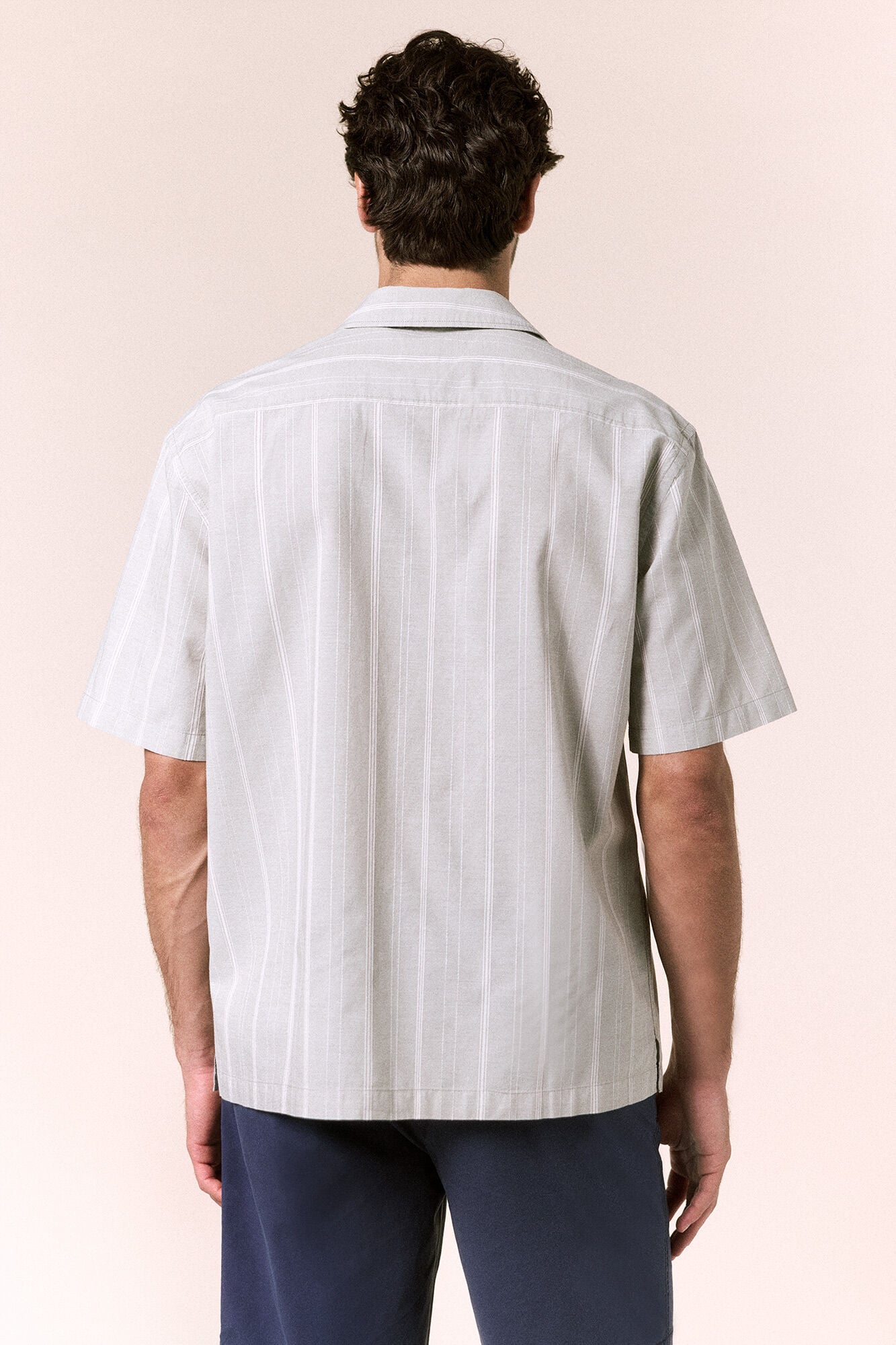 OOTO Camisa de riscas de manga curta com gola bowling Verde