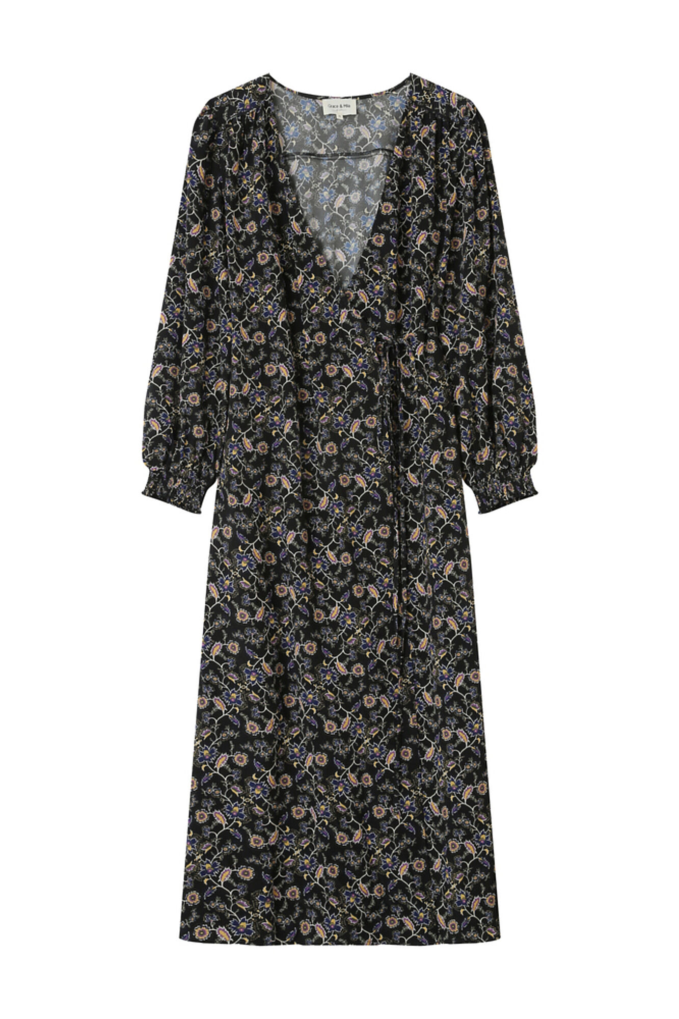 Grace & Mila Vestido longo tipo envelope, estampado com motivo floral Preto