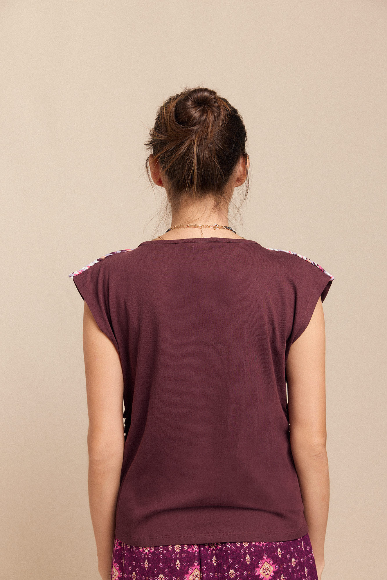 Slowlove Gathered braided t-shirt Maroon