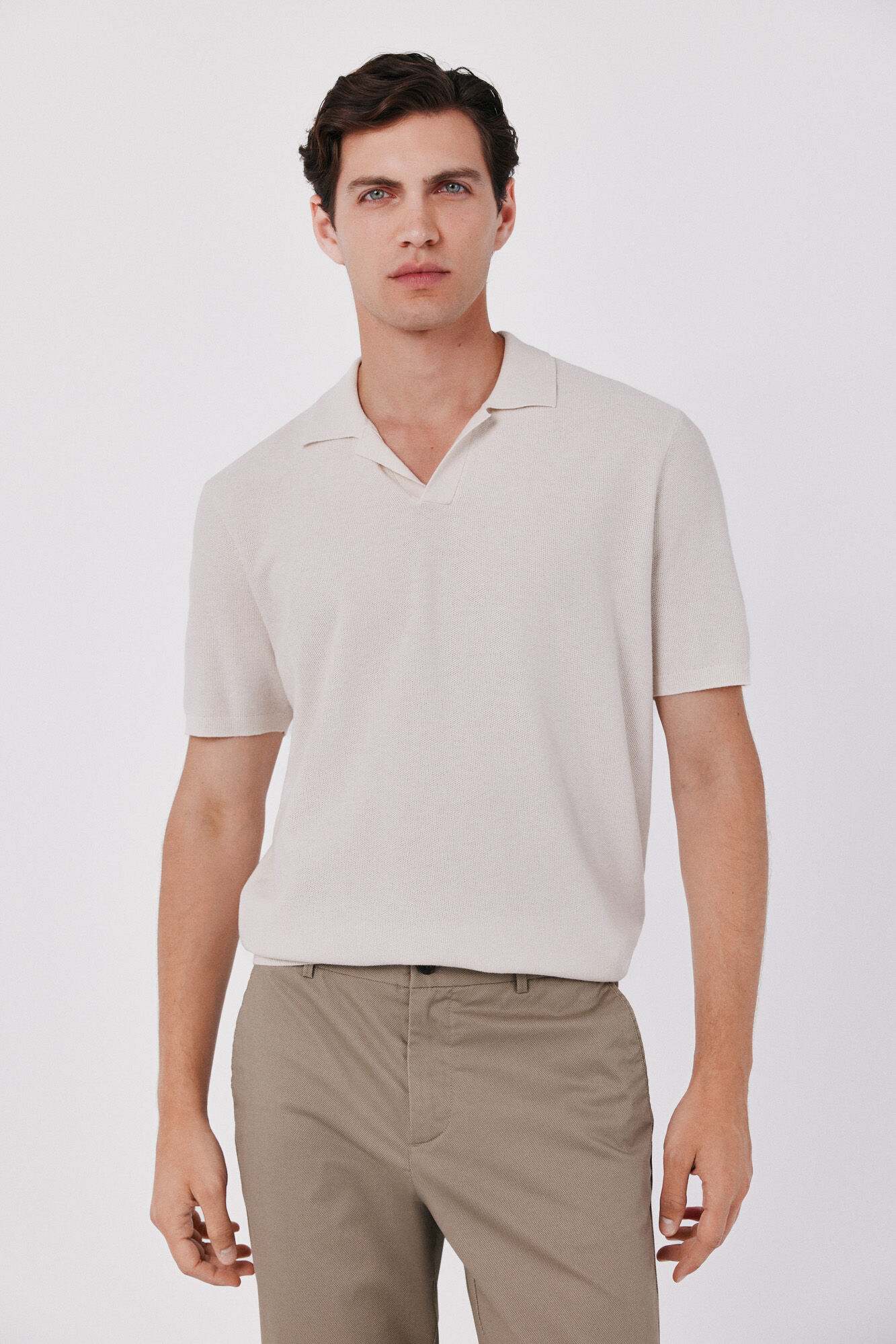 Cortefiel Cotton knit short sleeve polo shirt