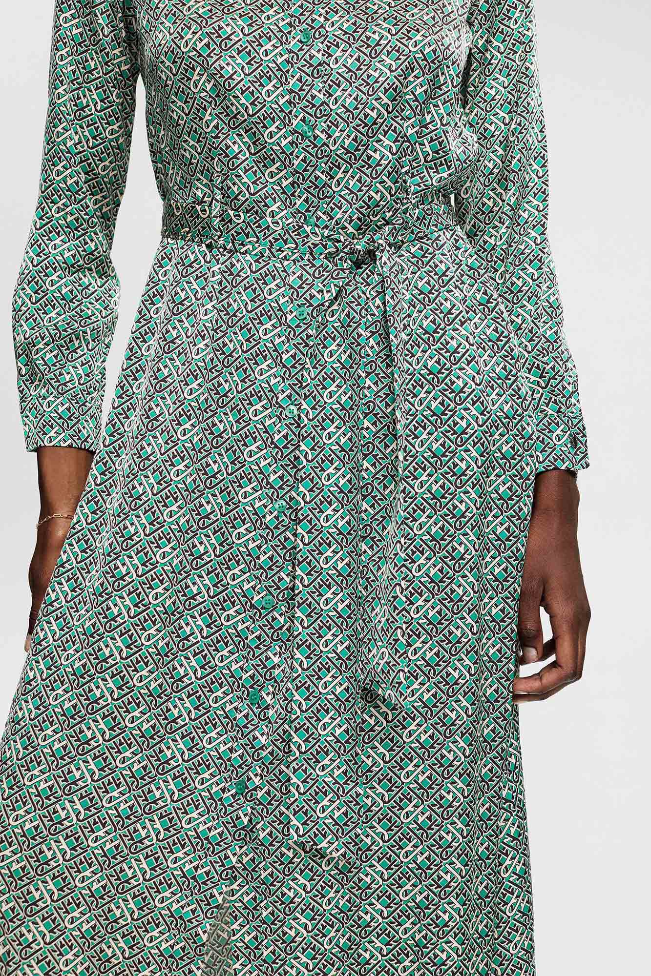 Esprit Long printed shirt dress Printed green