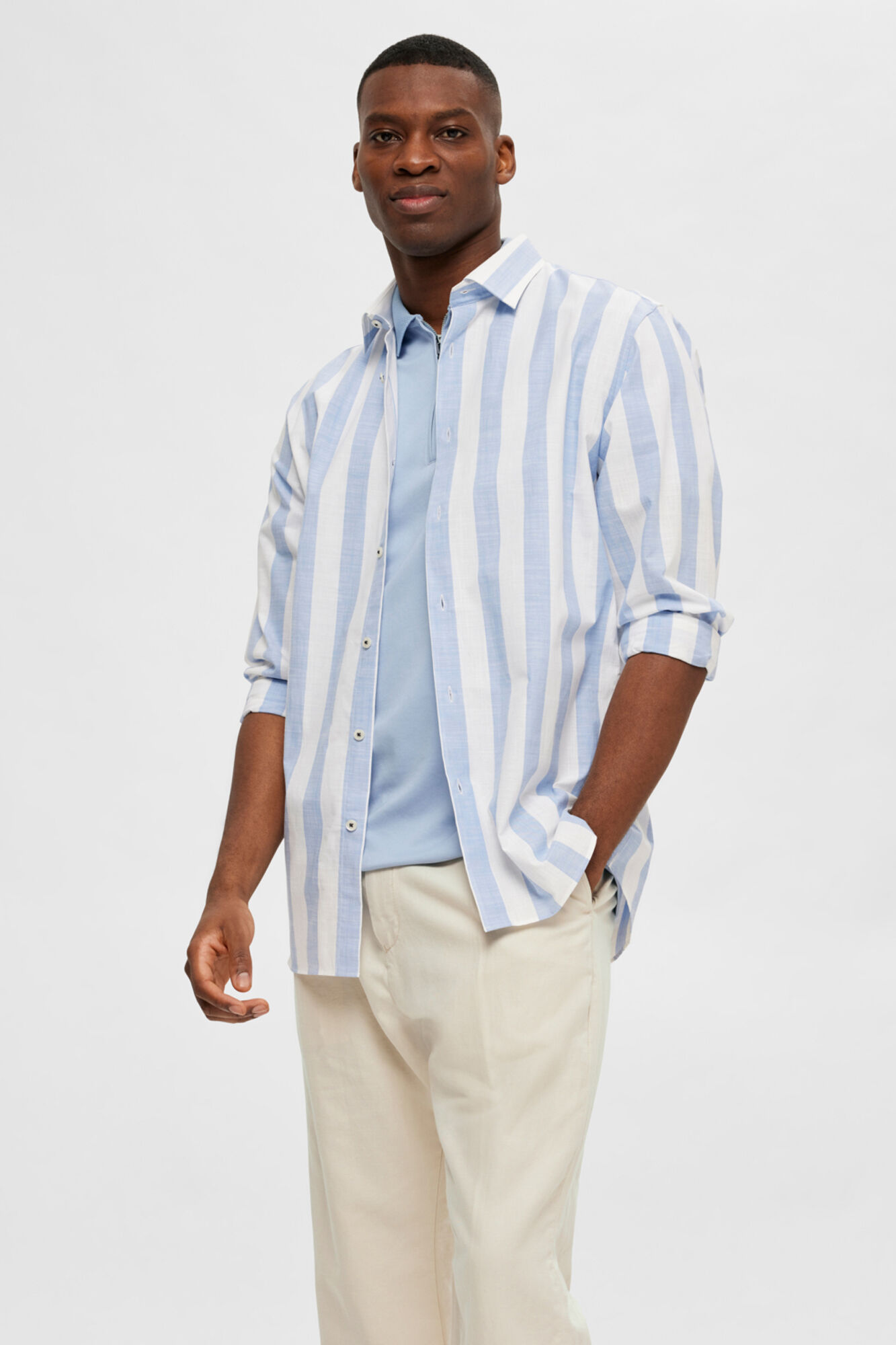 Selected Polo de manga corta con cremallera Azul