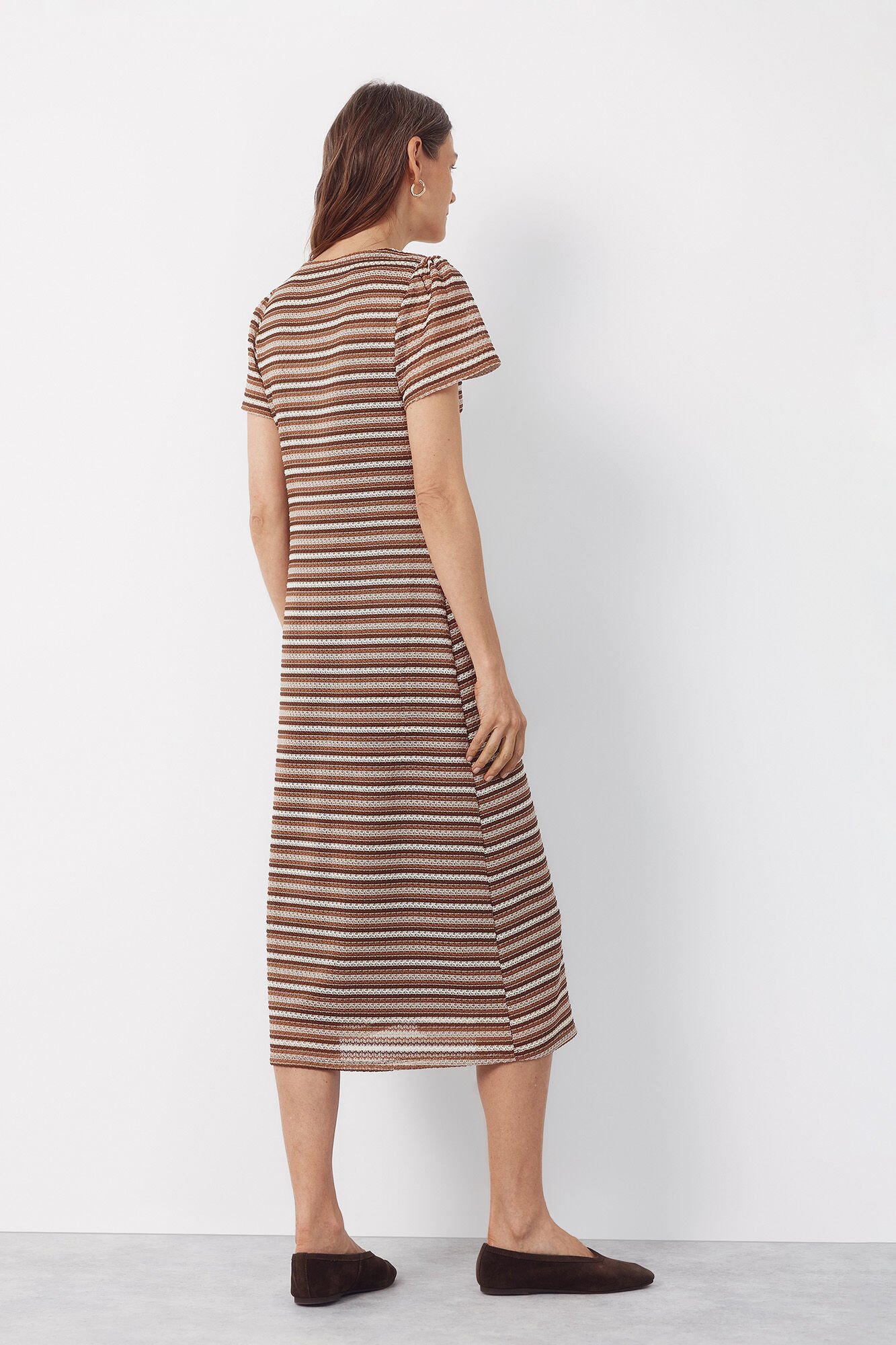 Cortefiel Striped structured dress Printed white