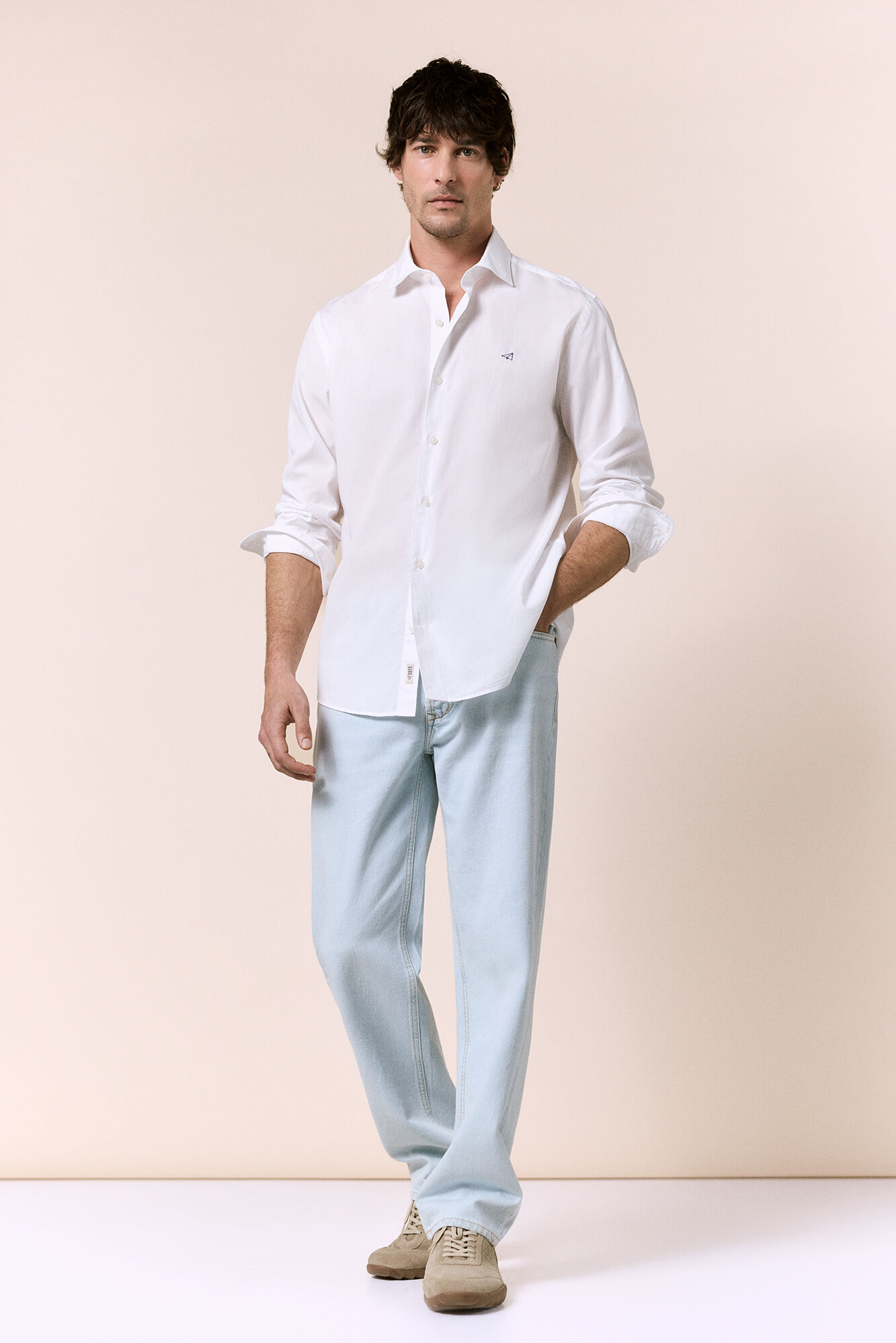 OOTO Poplin plaid long sleeve shirt White