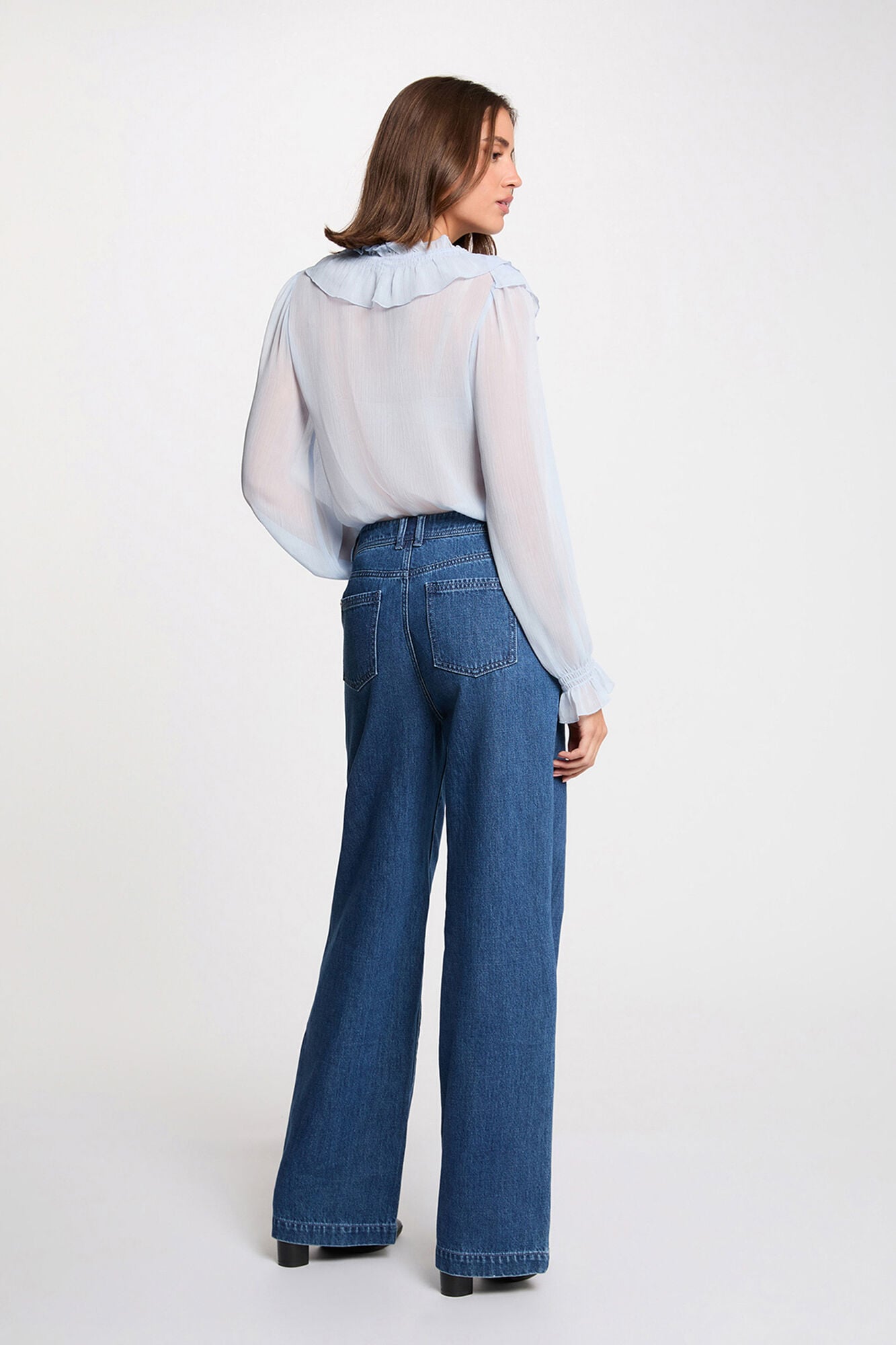 Morgan Camisa fluida com gola em bico Azul