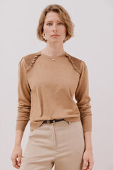 Cortefiel Jersey com acabamento em babados Tostado