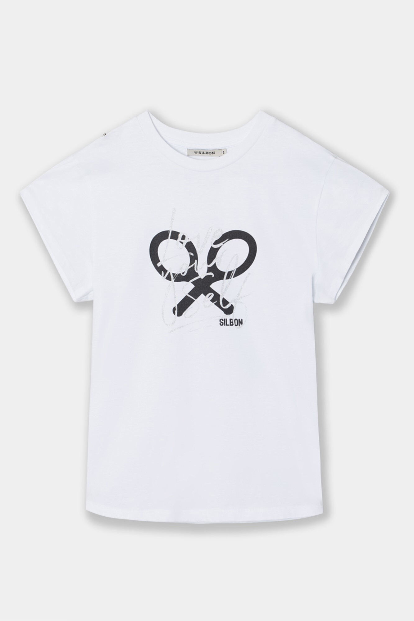 Silbon Women's roll-out sleeve T-shirt  White