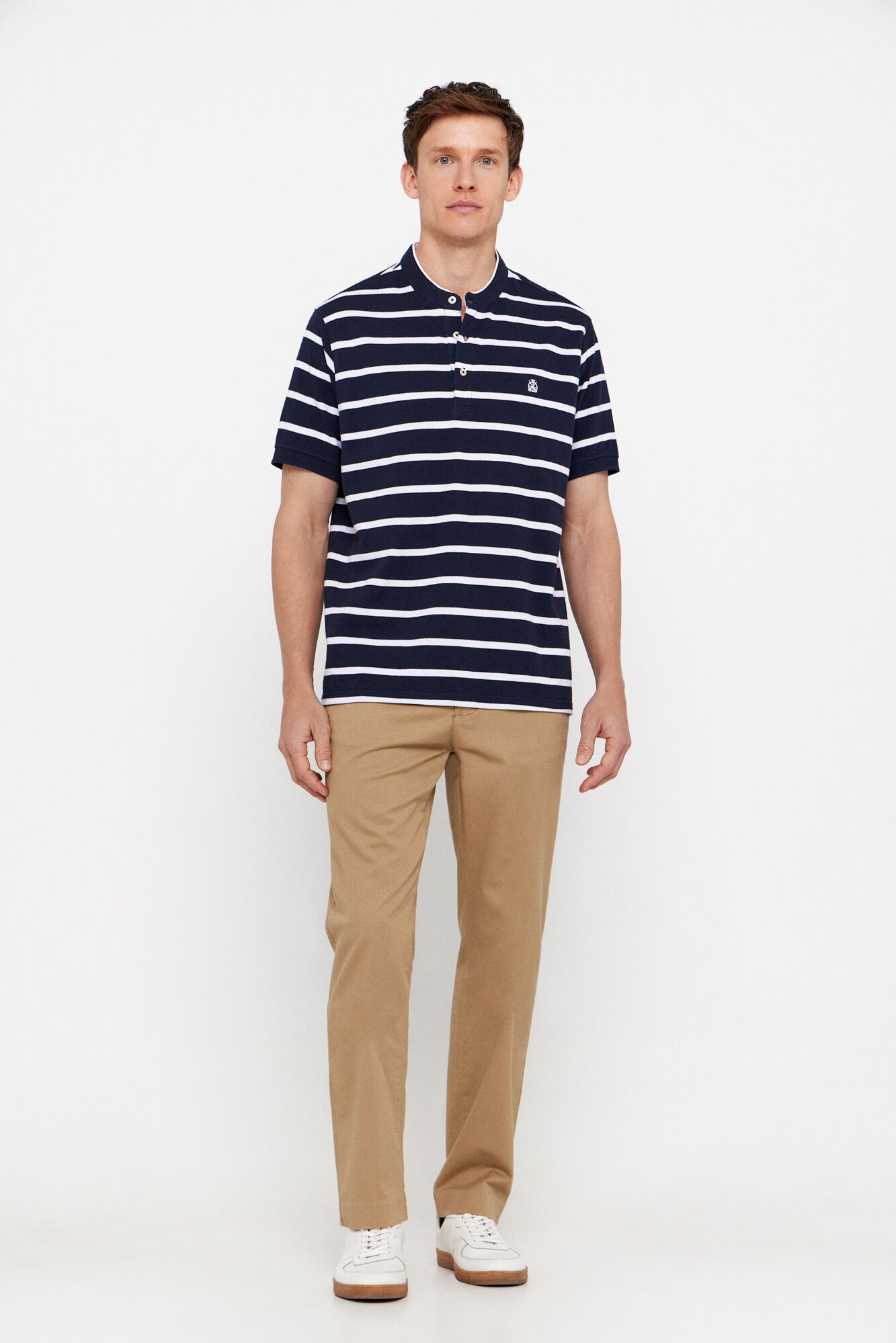 Cortefiel Polo de rayas cuello mao Azul marino