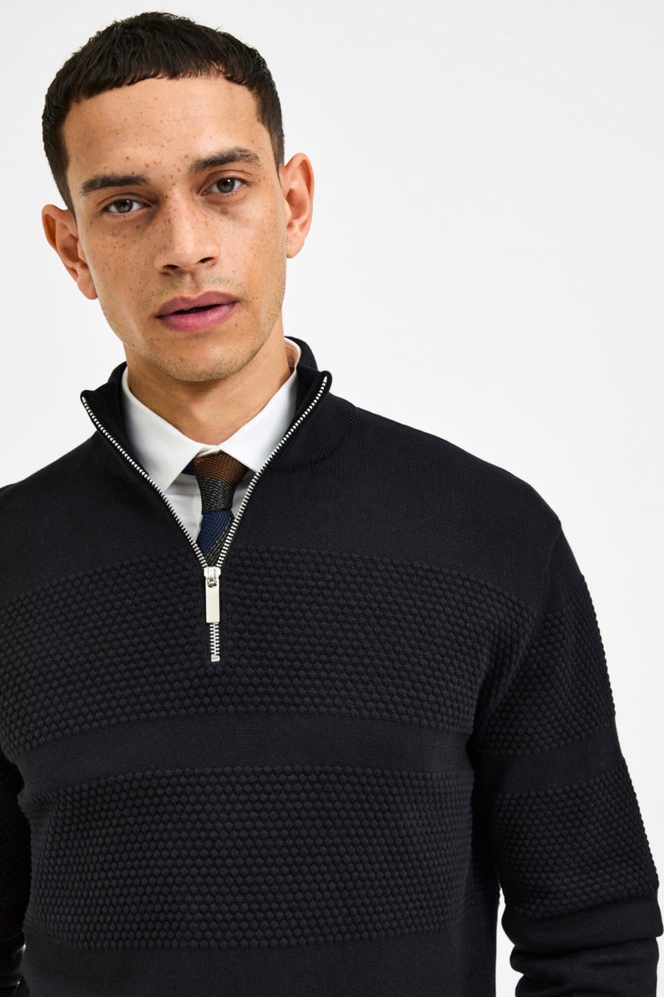 Selected Jersey de cuello alto y cremallera Negro