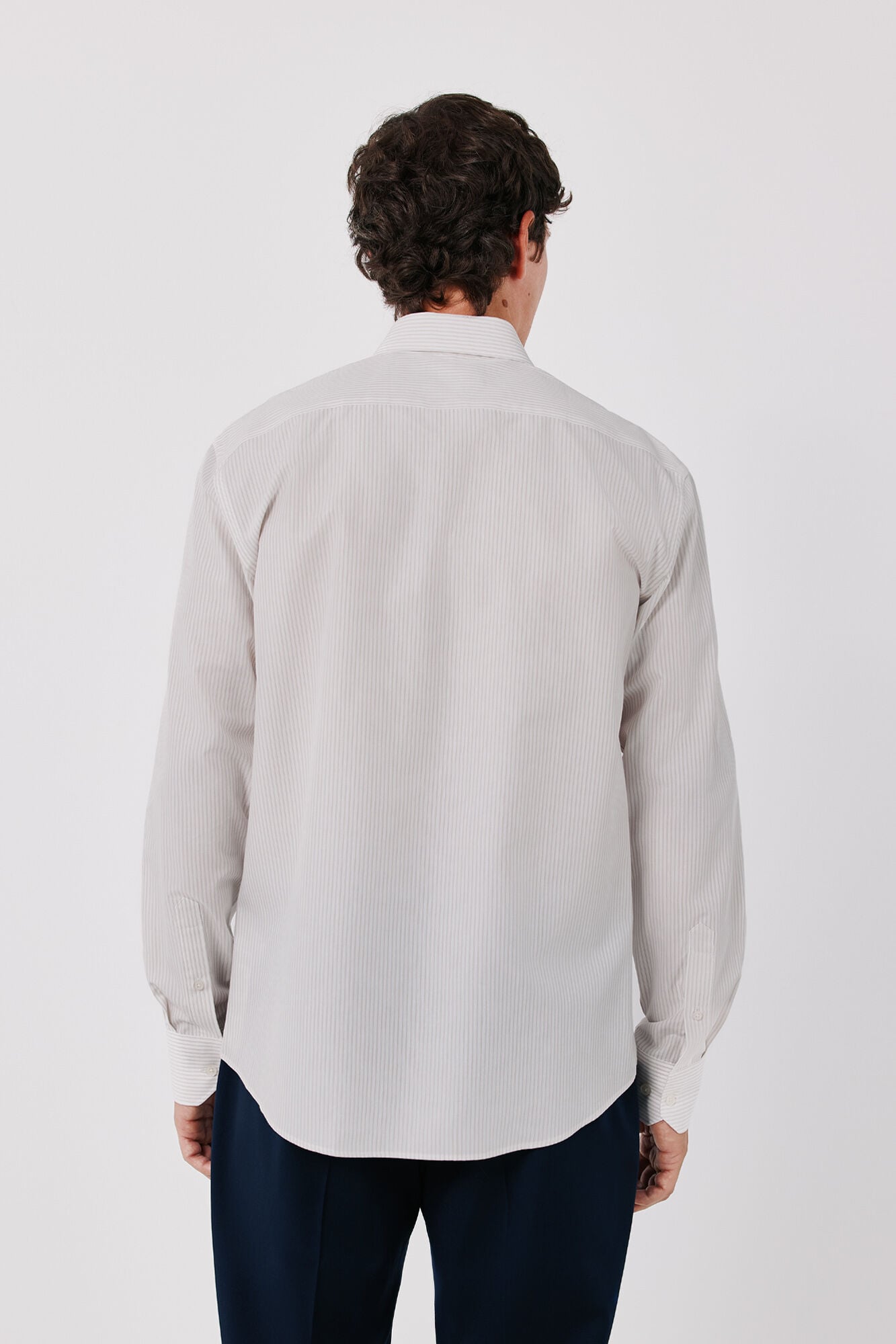 Cortefiel Striped cotton Tencel dress shirt Beige