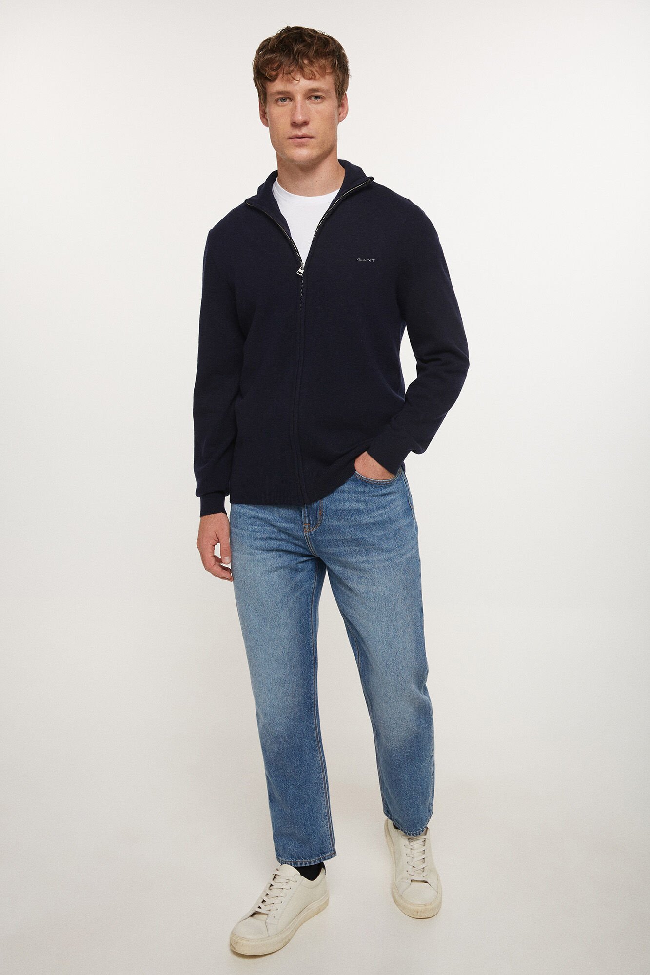 Gant Extra Fine Lambswool Zip Cardigan Navy