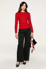 Selected Camisola canelado com bot&otilde;es e corte slim. Vermelho