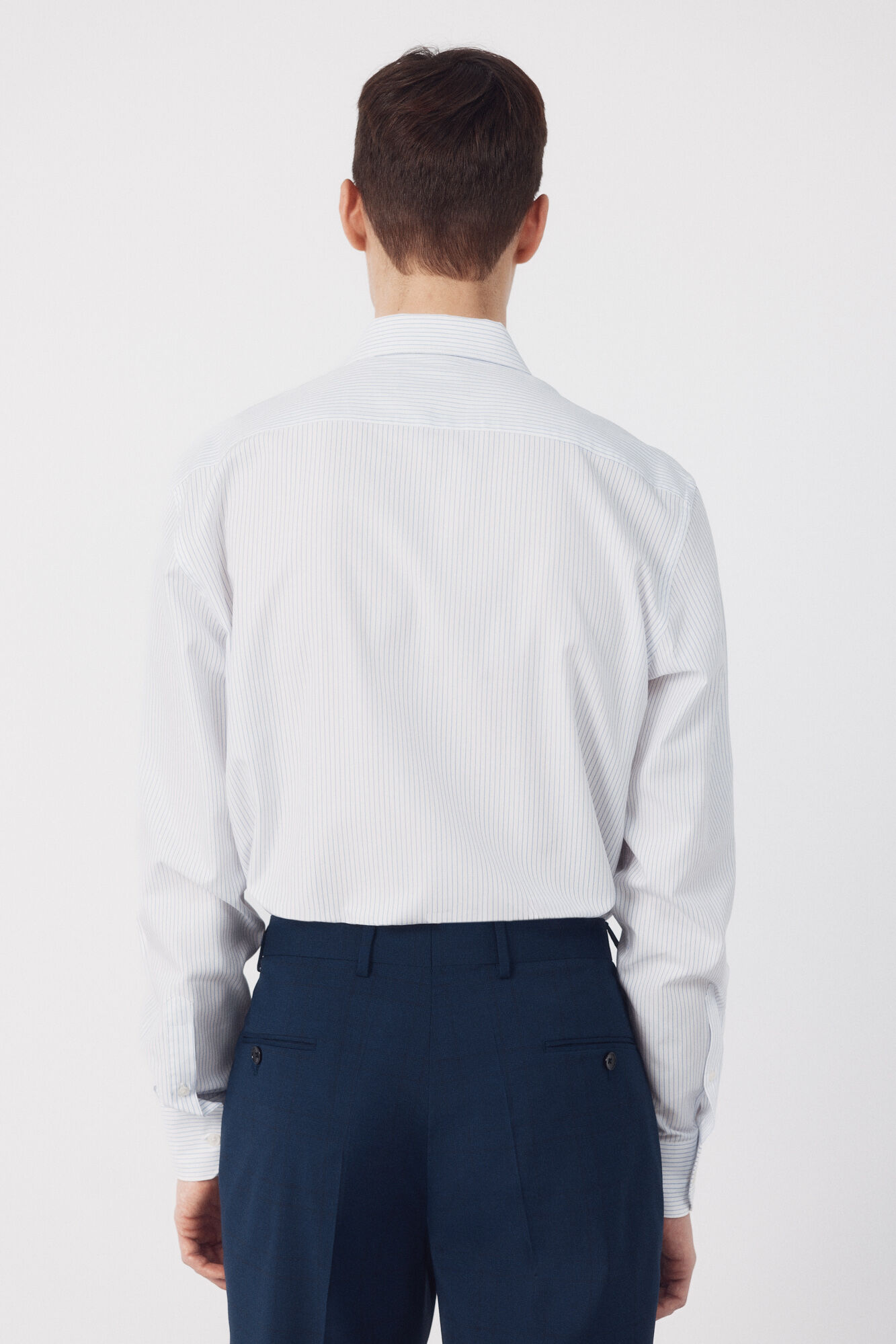 Cortefiel Camisa social riscas de algod&atilde;o tencel Azul