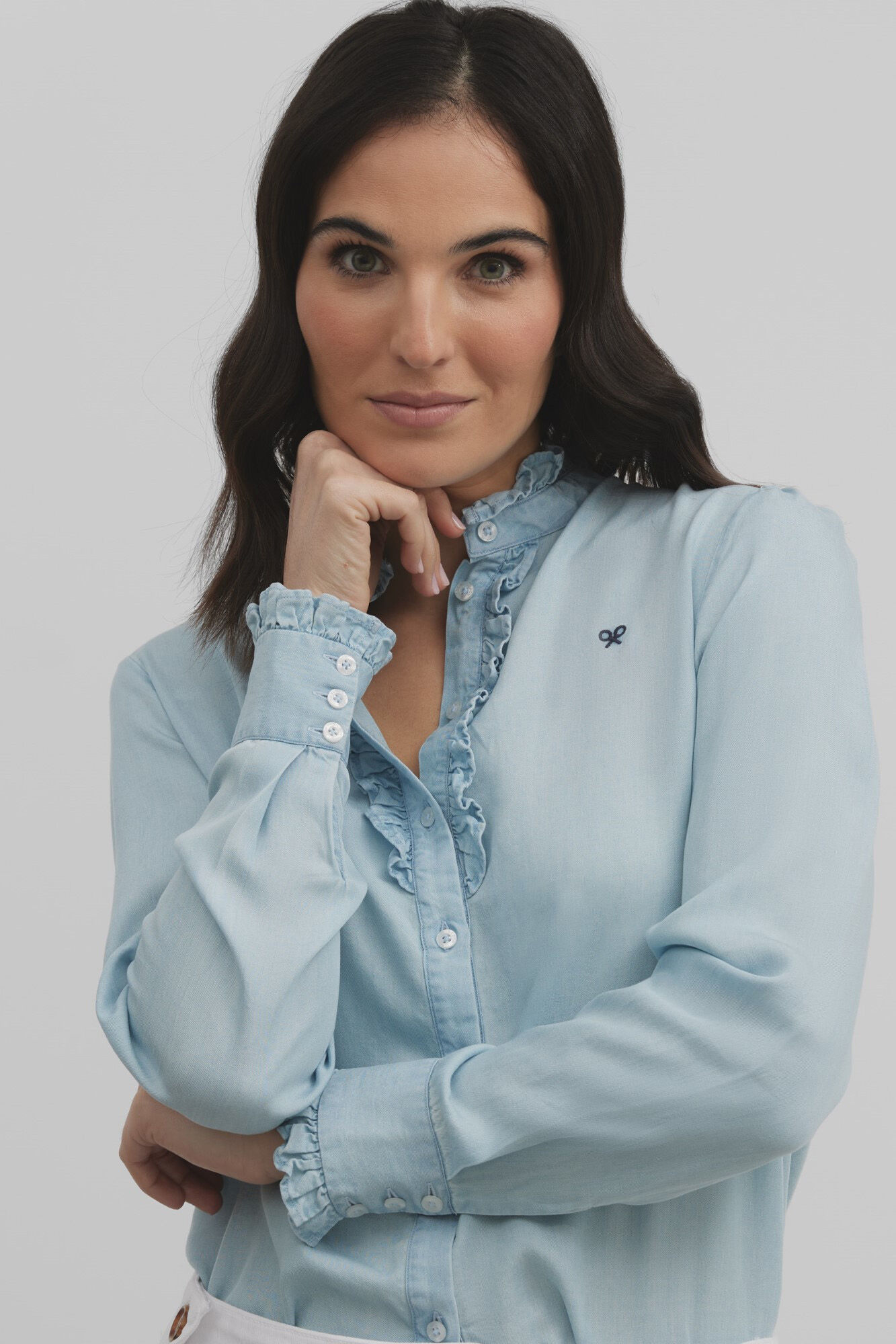 Silbon Camisa woman volantes cuello denim Azul