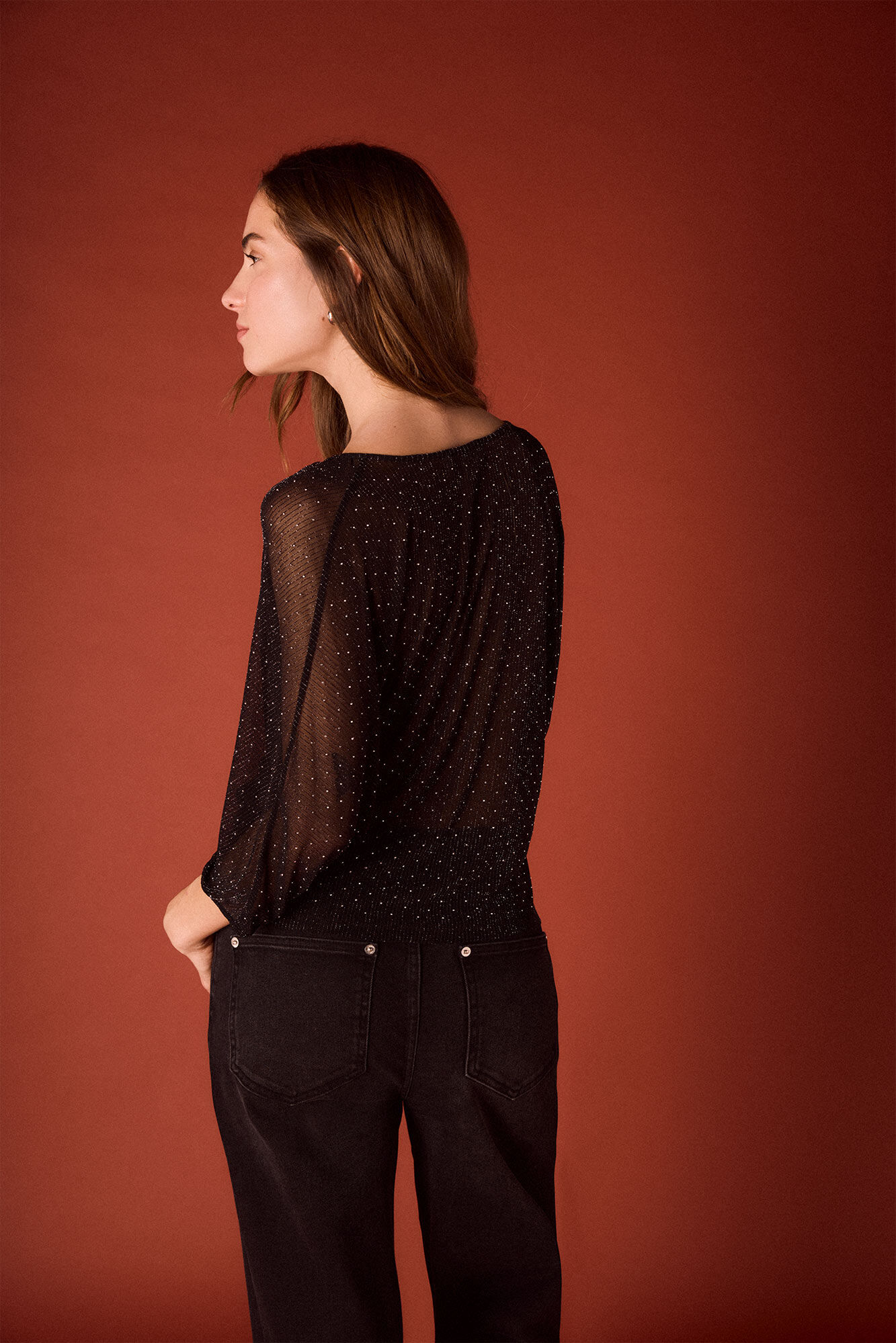 Slowlove Top fluido lurex Negro