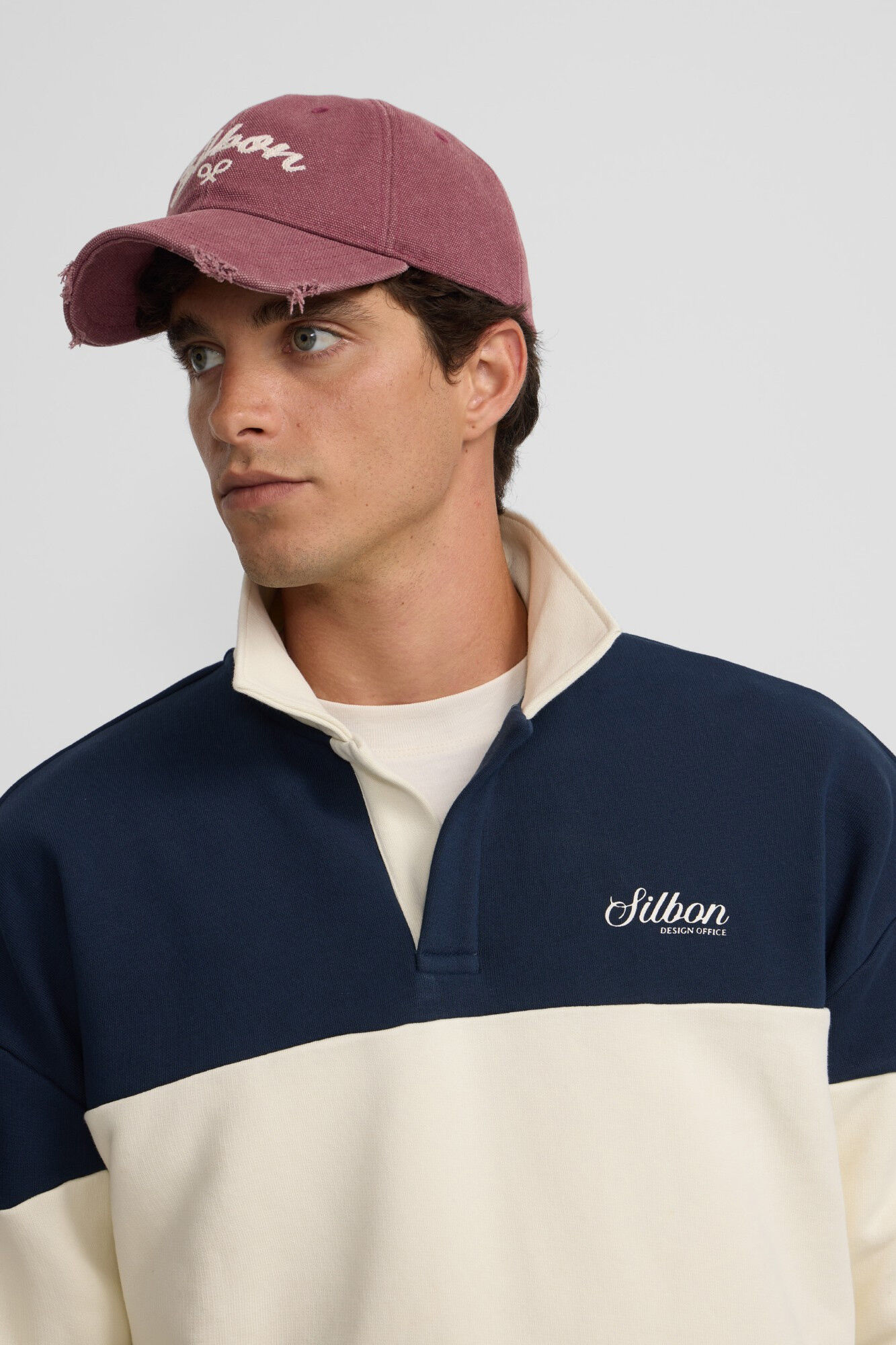 Silbon Sudadera cuello polo relaxed fit panel