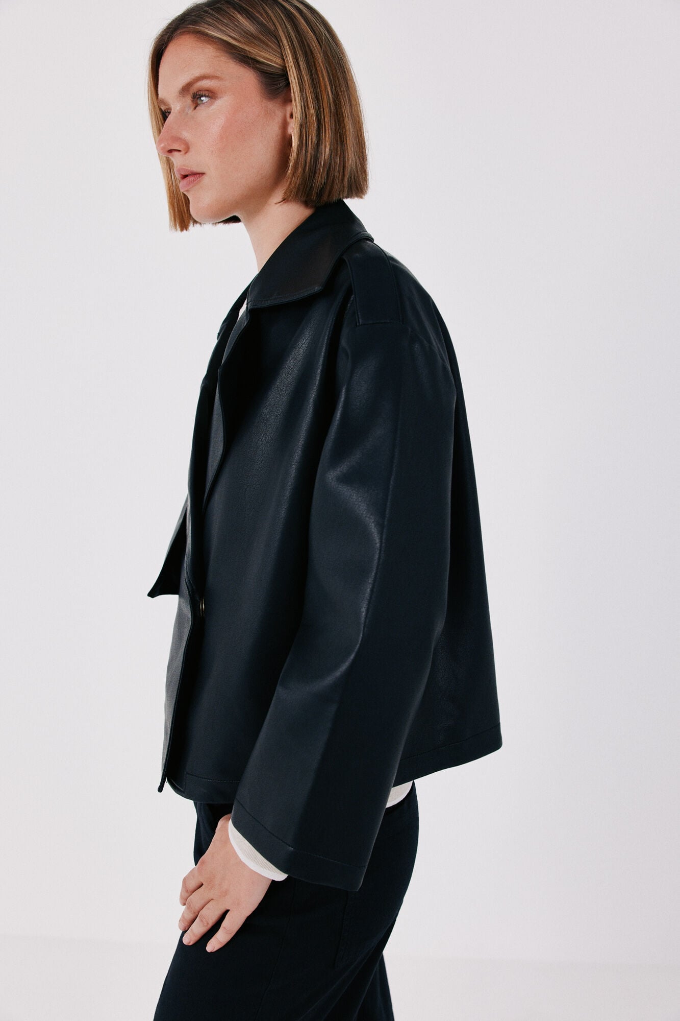 Cortefiel Faux leather short trench Black