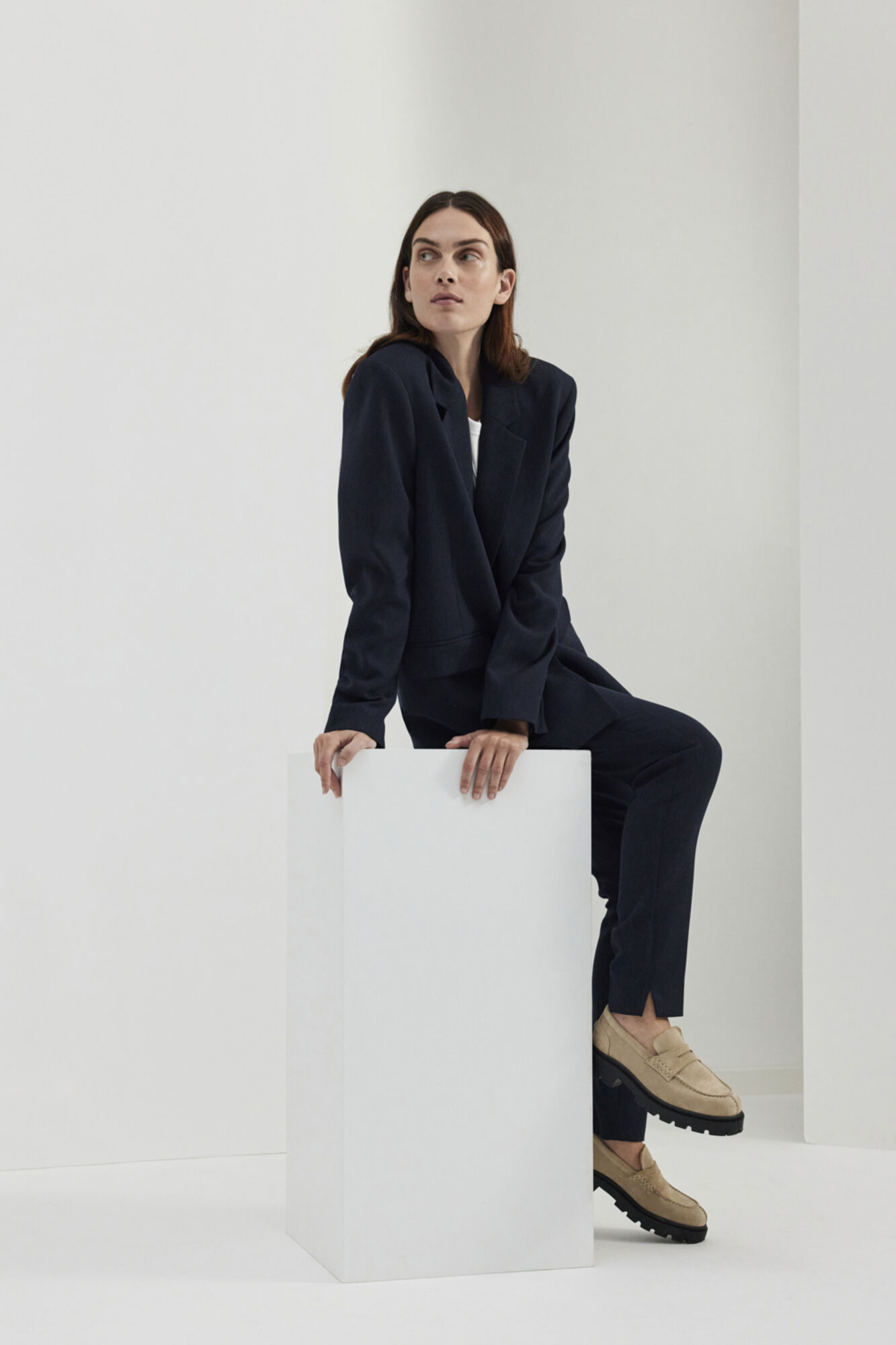 Selected Femme Relaxed fit blazer with shoulder pads made from recycled materials. Blue