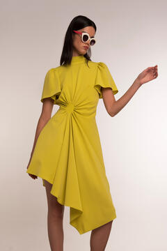 Cortefiel Asymmetric midi dress with drape Yellow