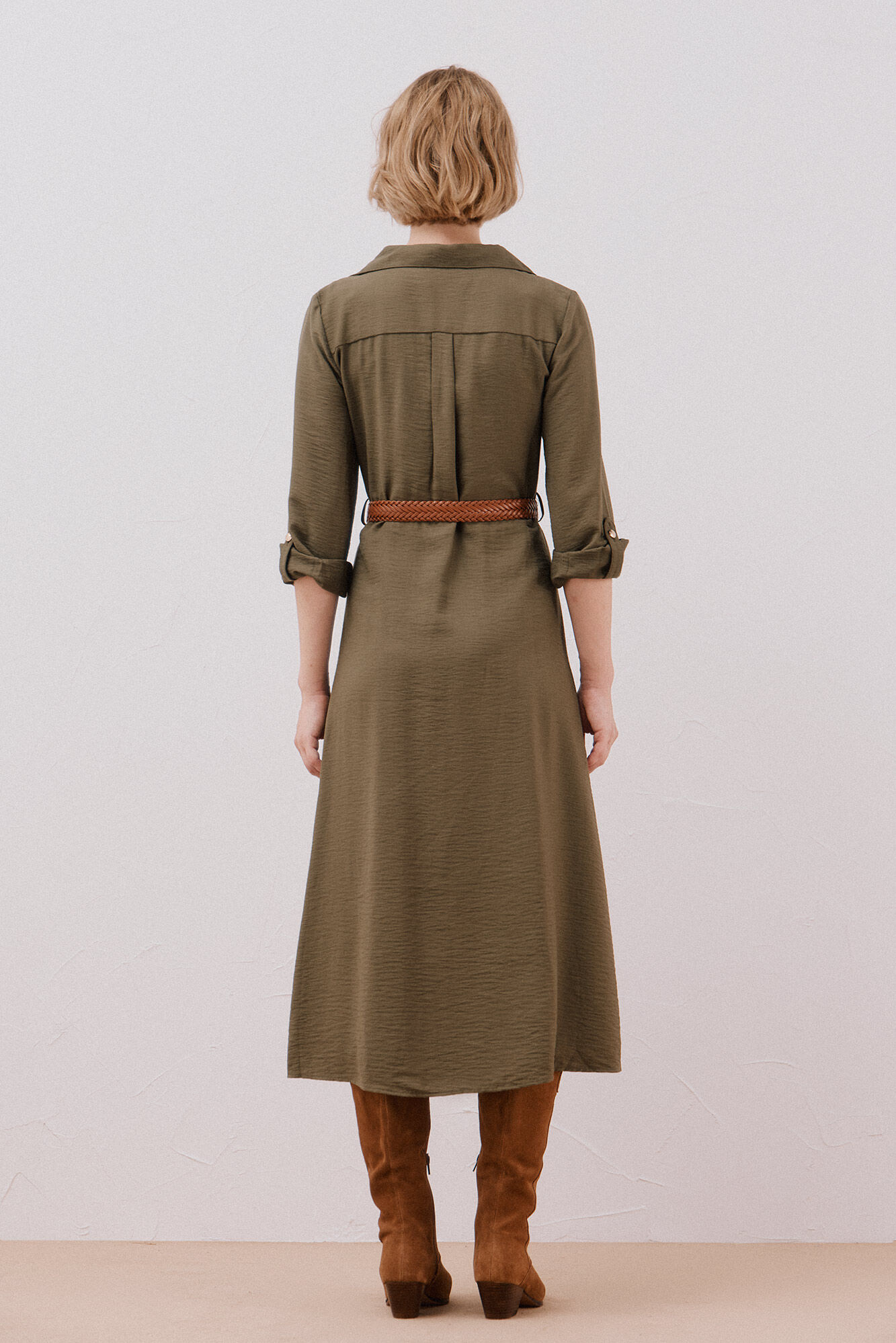 Cortefiel Vestido camiseiro cinto Verde