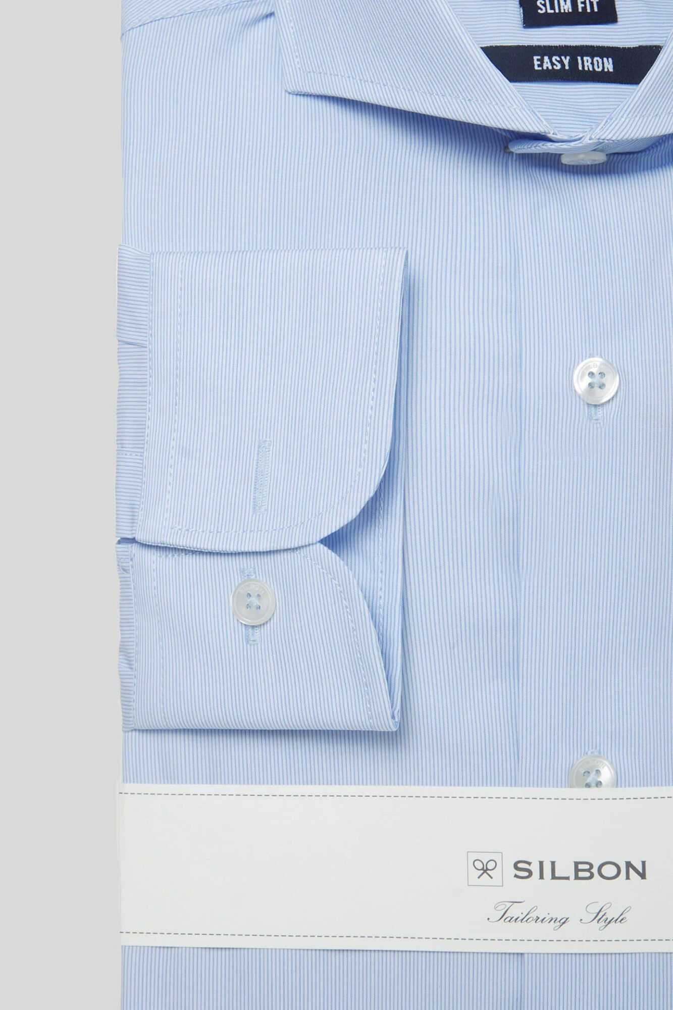 Silbon Camisa de vestir mini riscas punho simples Azul
