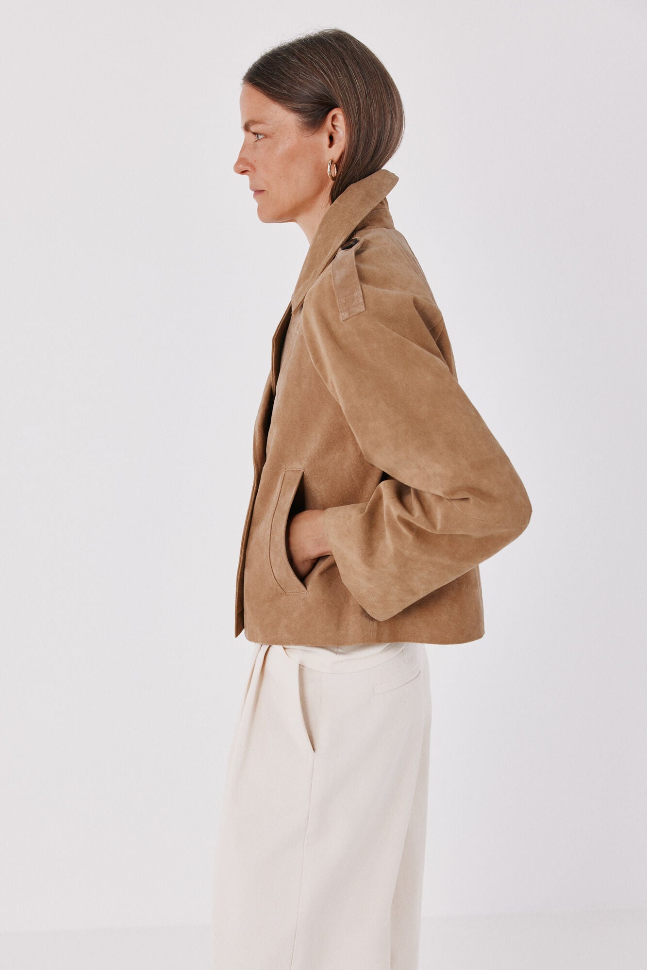 Cortefiel Short leather trench Beige