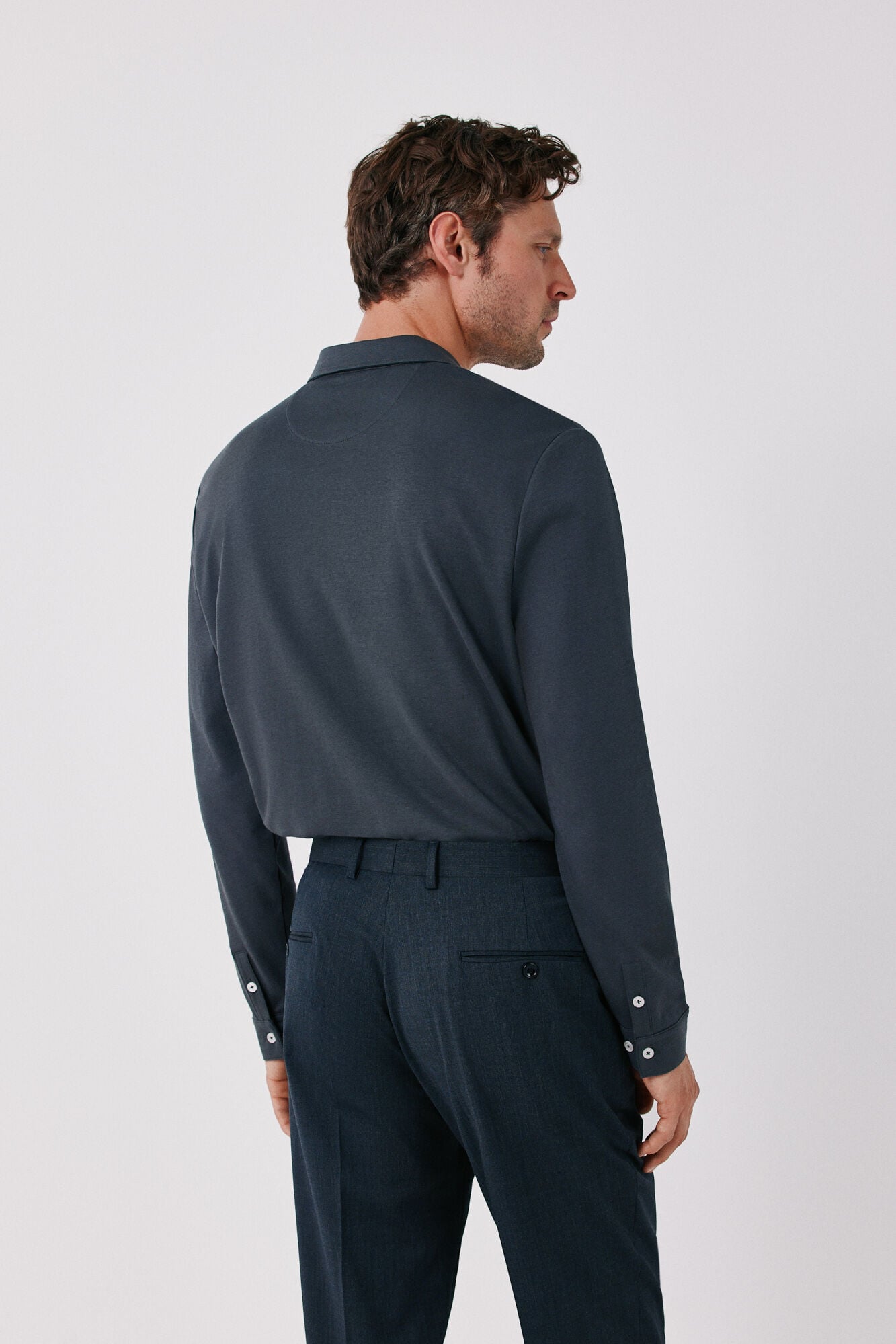 Cortefiel Long sleeve refined polo shirt Dark grey