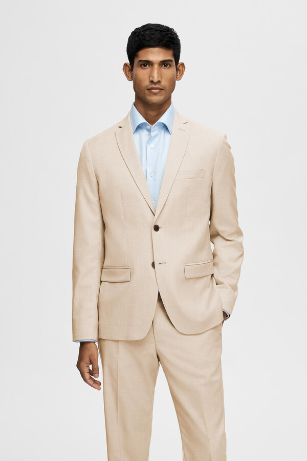 Cortefiel Slim fit suit jacket made from recycled materials Brown