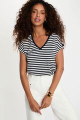 Morgan T-shirt de riscas com gola em bico Azul