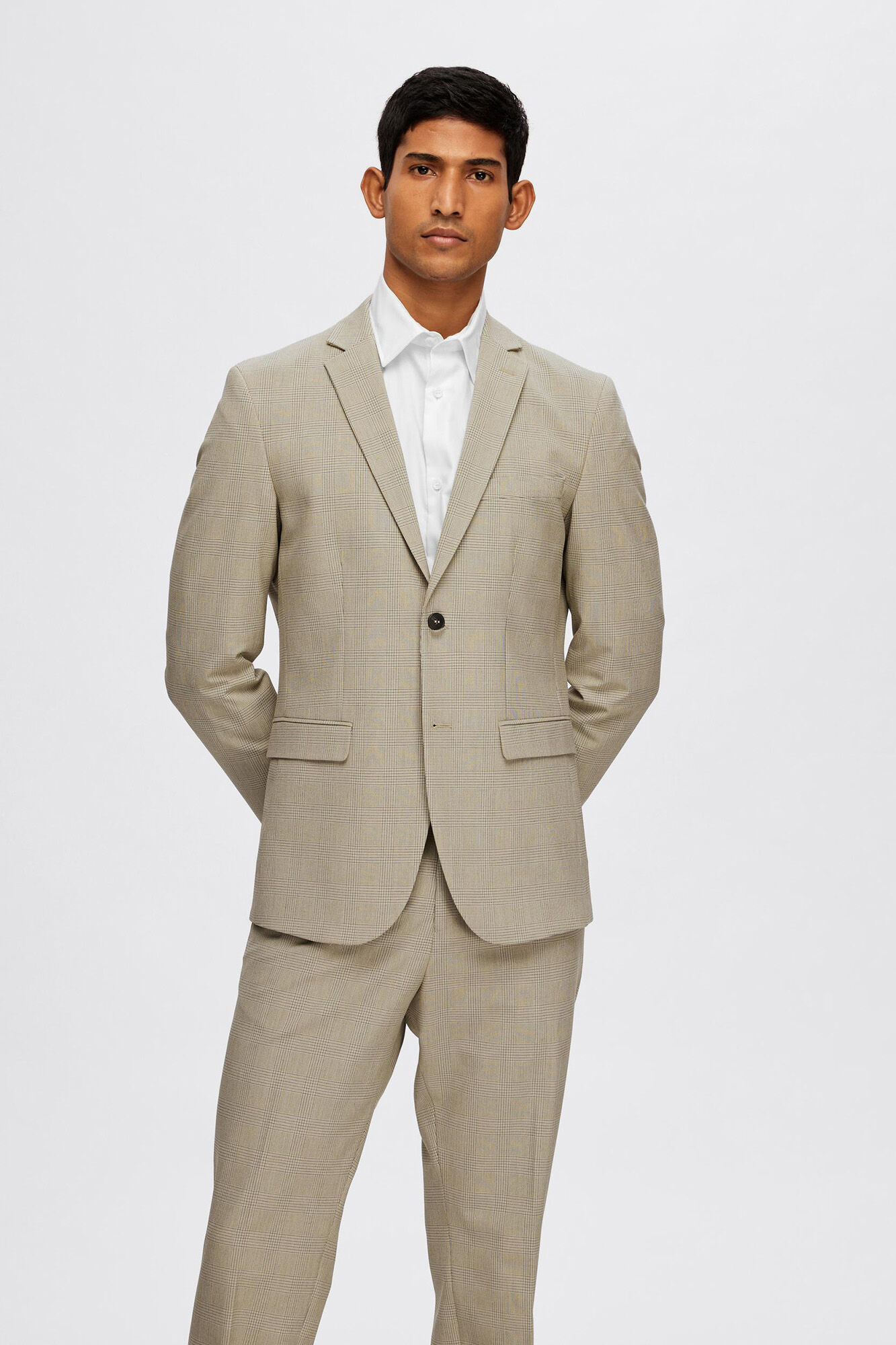 Selected Blazer de xadrez Slim Fit confecionado com materiais reciclados Tostado