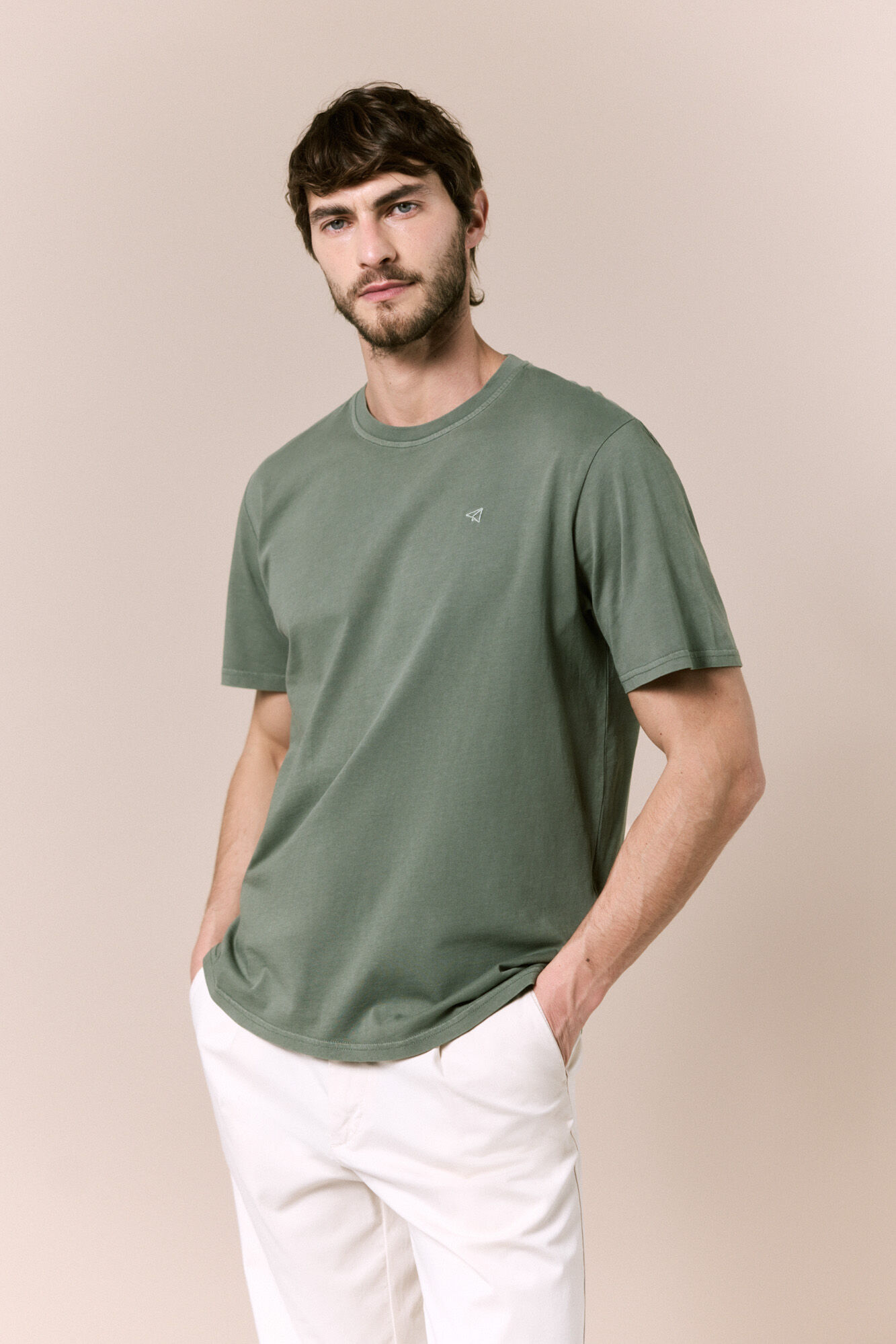 OOTO Camiseta b&aacute;sica lavada Kaki