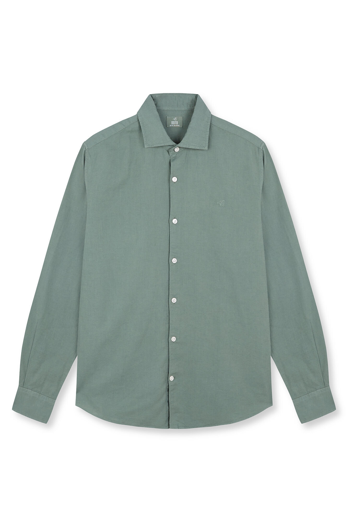 OOTO Camisa manga comprida em algod&atilde;o e linho Verde