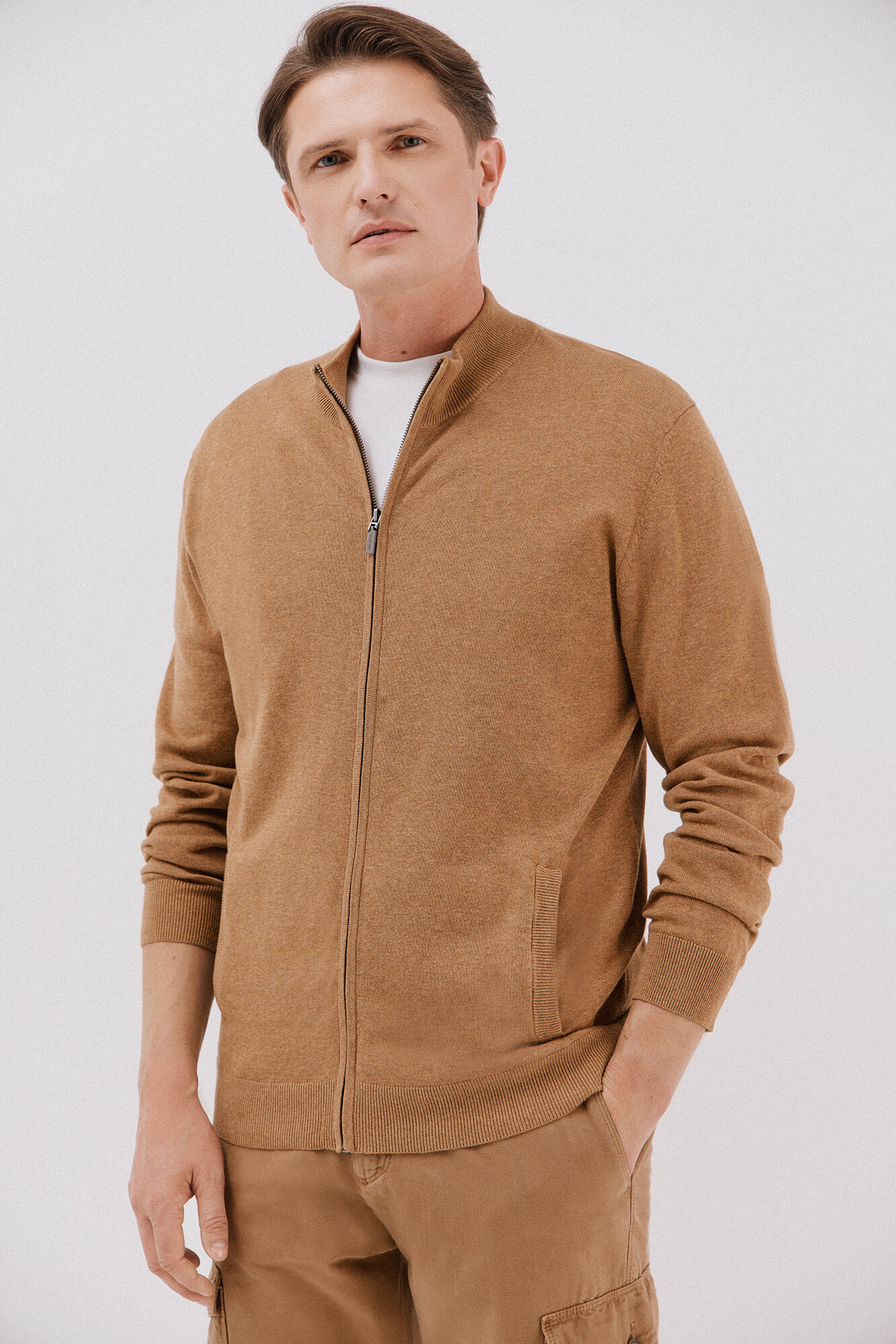 Cortefiel C&aacute;rdigan punto fino algod&oacute;n cremallera