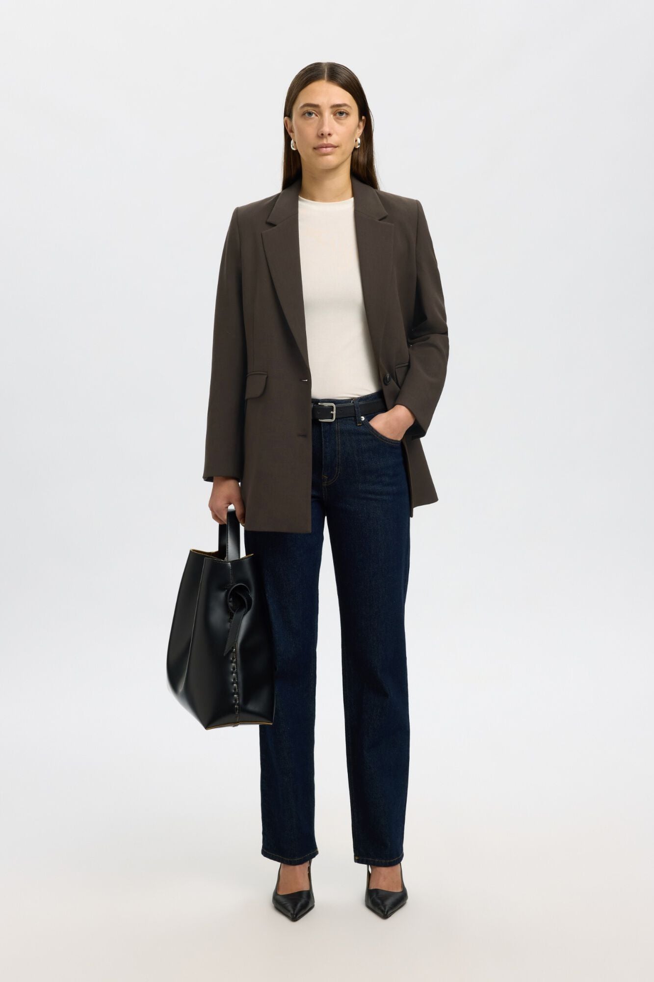 Selected Relaxed fit blazer Dark brown