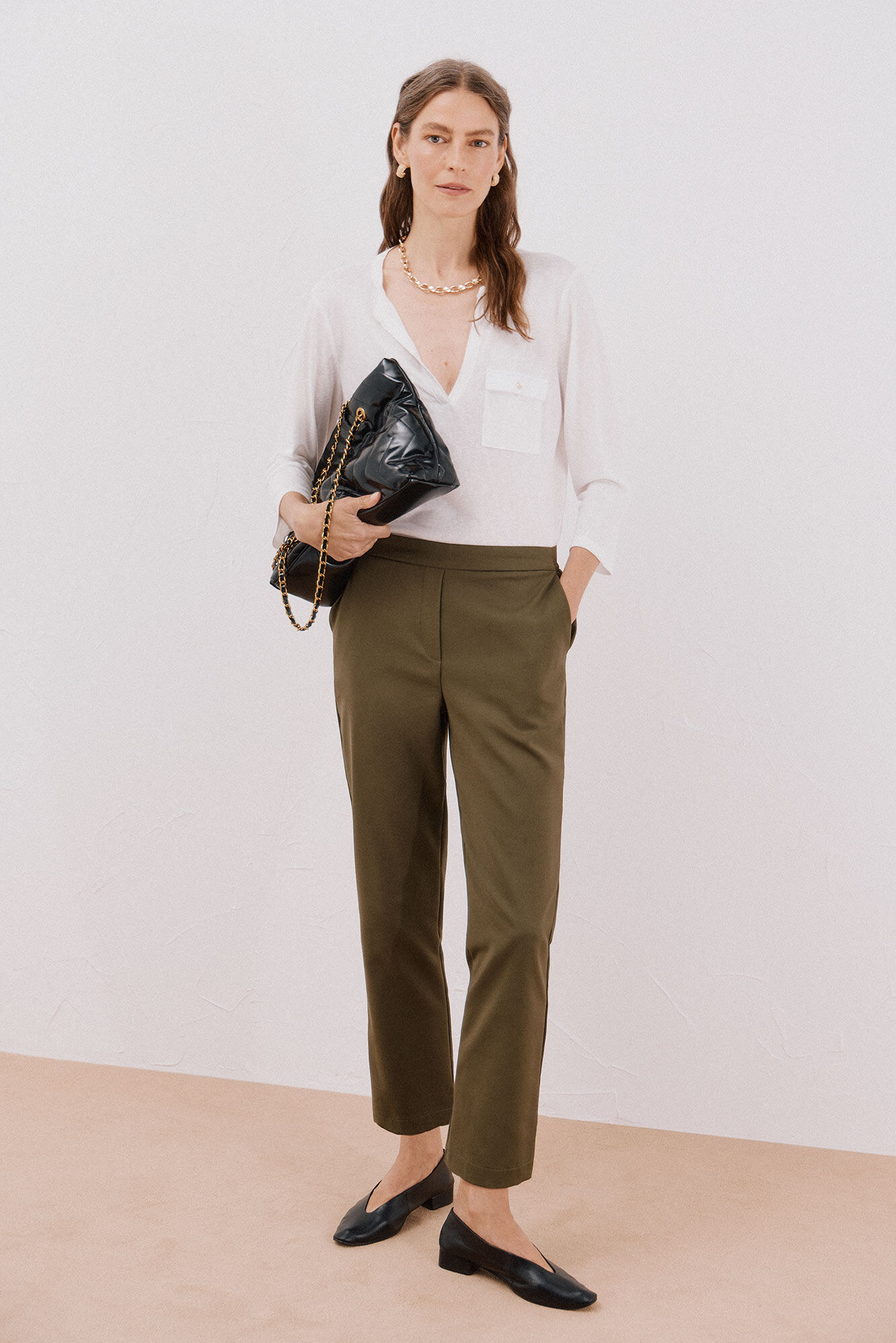 Cortefiel linen effect mandarin collar T-shirt White