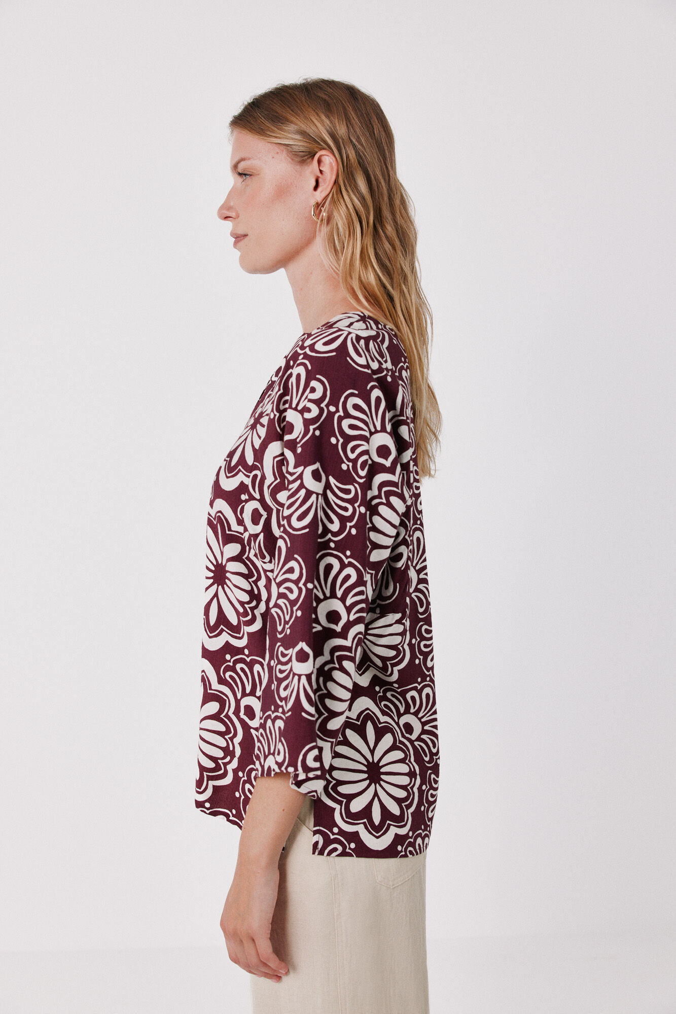 Cortefiel Printed loose tunic blouse Printed red