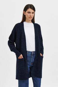 Cortefiel Long cardigan made of wool and alpaca. Blue