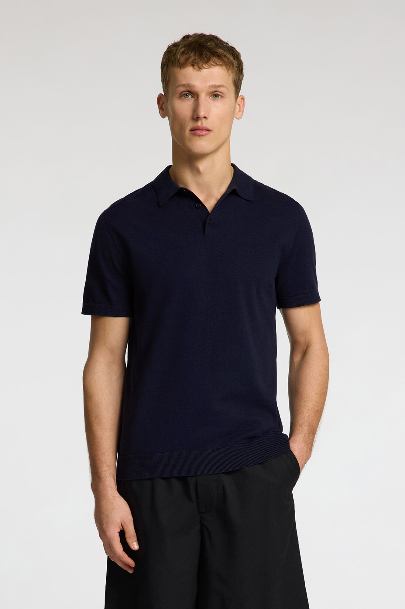 Selected Polo manga curta em malha Azul