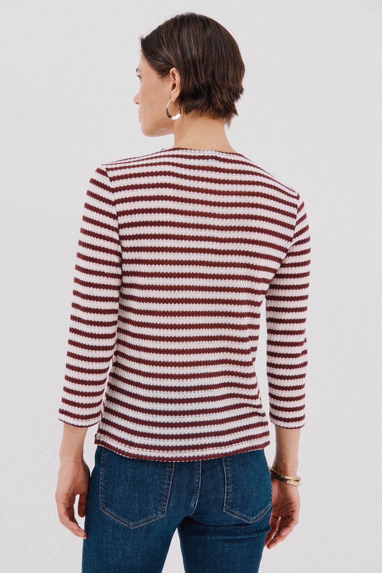 Cortefiel striped structured top Maroon