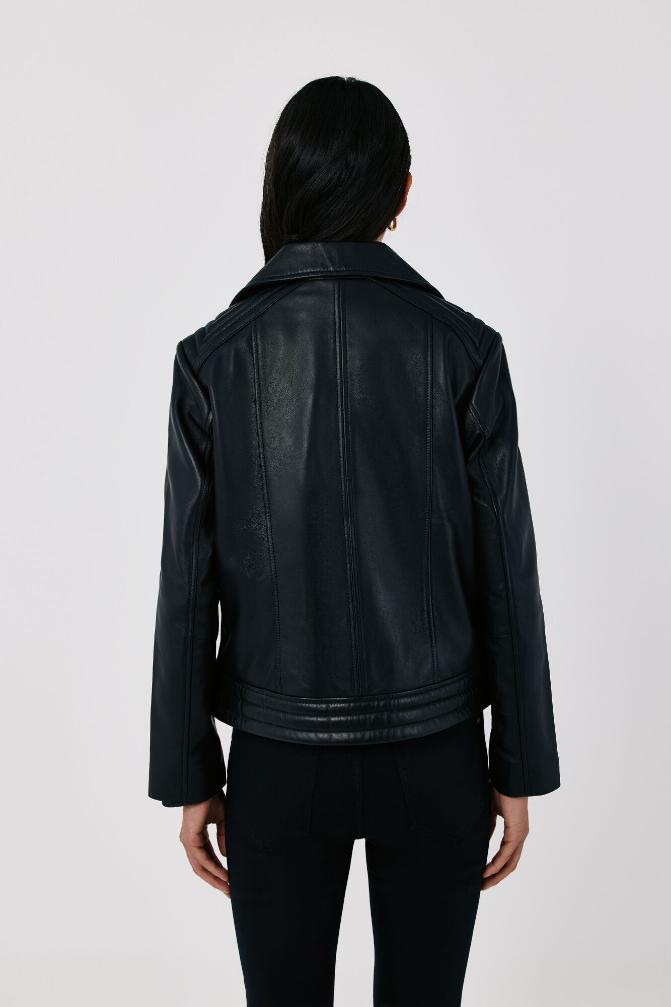 Cortefiel Leather zip fastening jacket Black