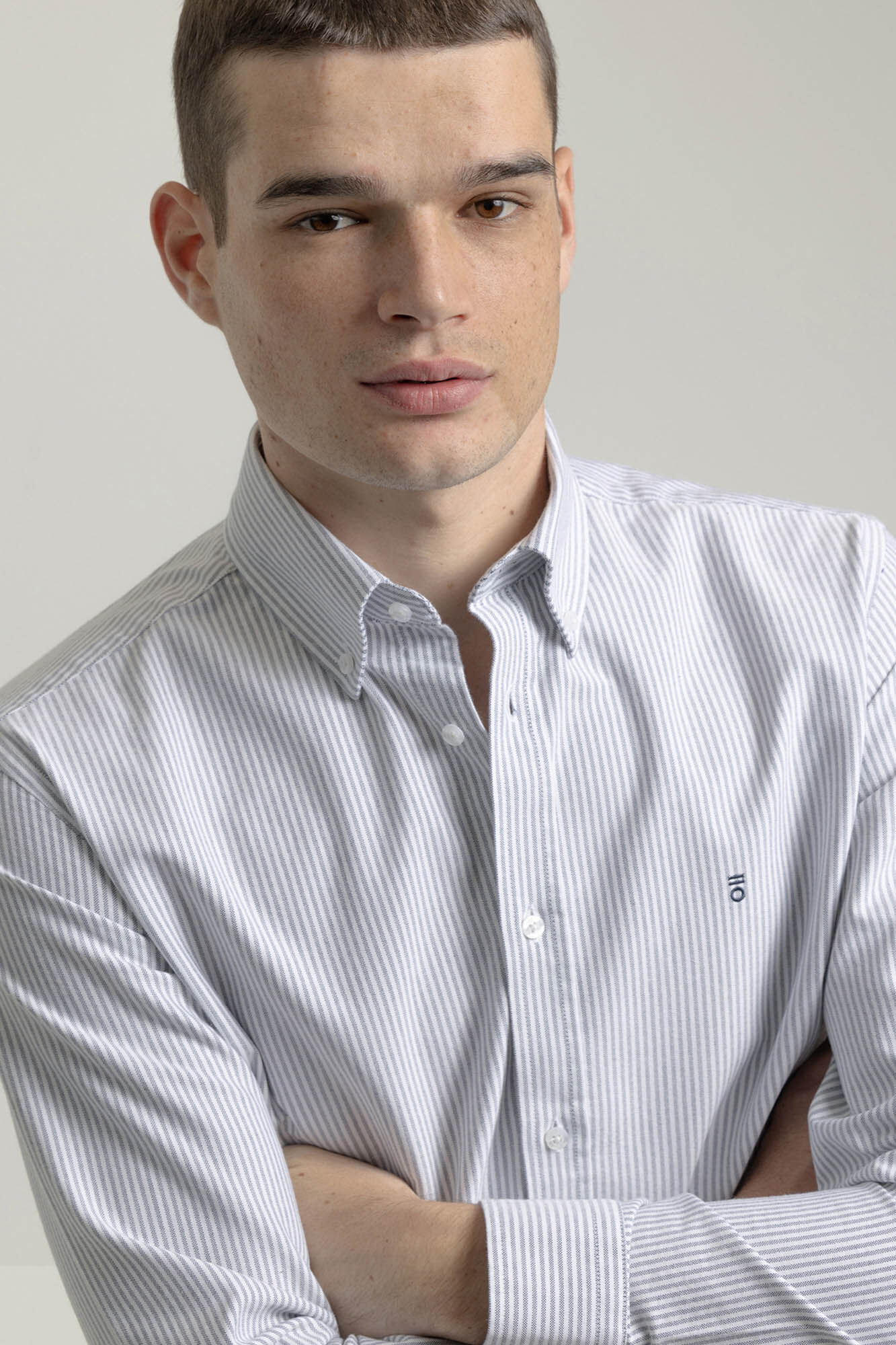 PuroEGO Camisa oxford riscas de algod&atilde;o slim Azul