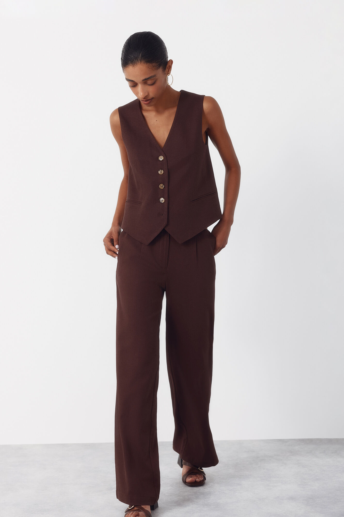 Cortefiel Wide-leg trousers with linen
