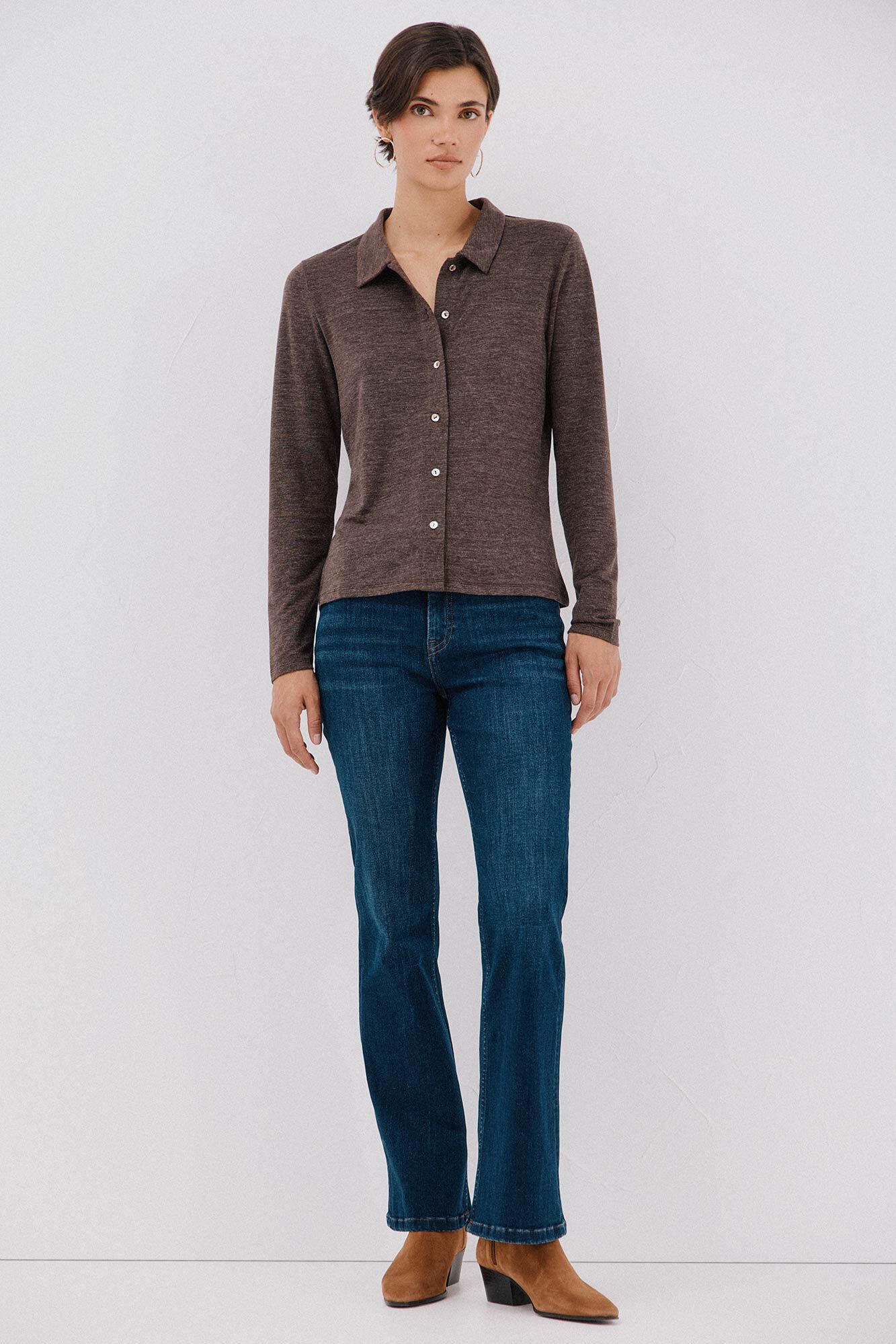 Cortefiel Elastic buttons shirt Dark brown