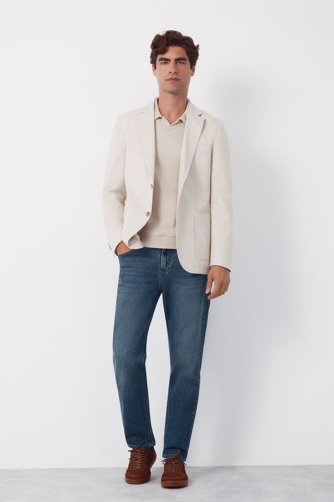 Cortefiel Linen blazer Beige