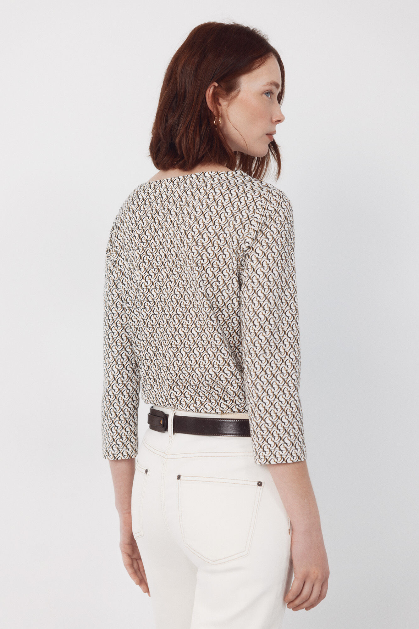 Cortefiel Essential boat neck t-shirt Printed beige