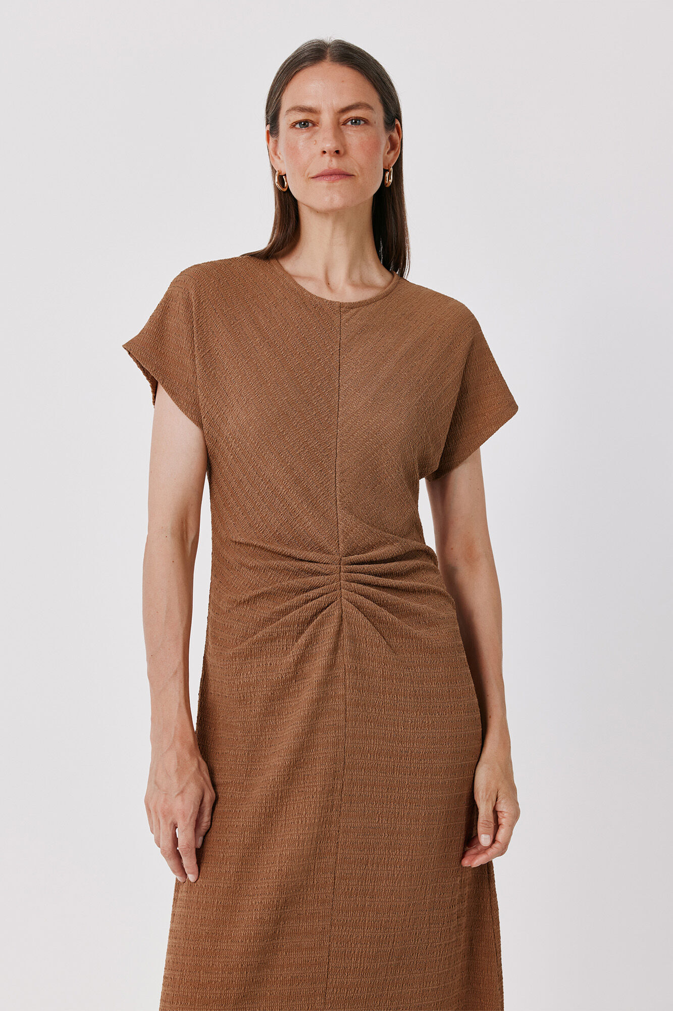 Cortefiel Gathered dress Brown