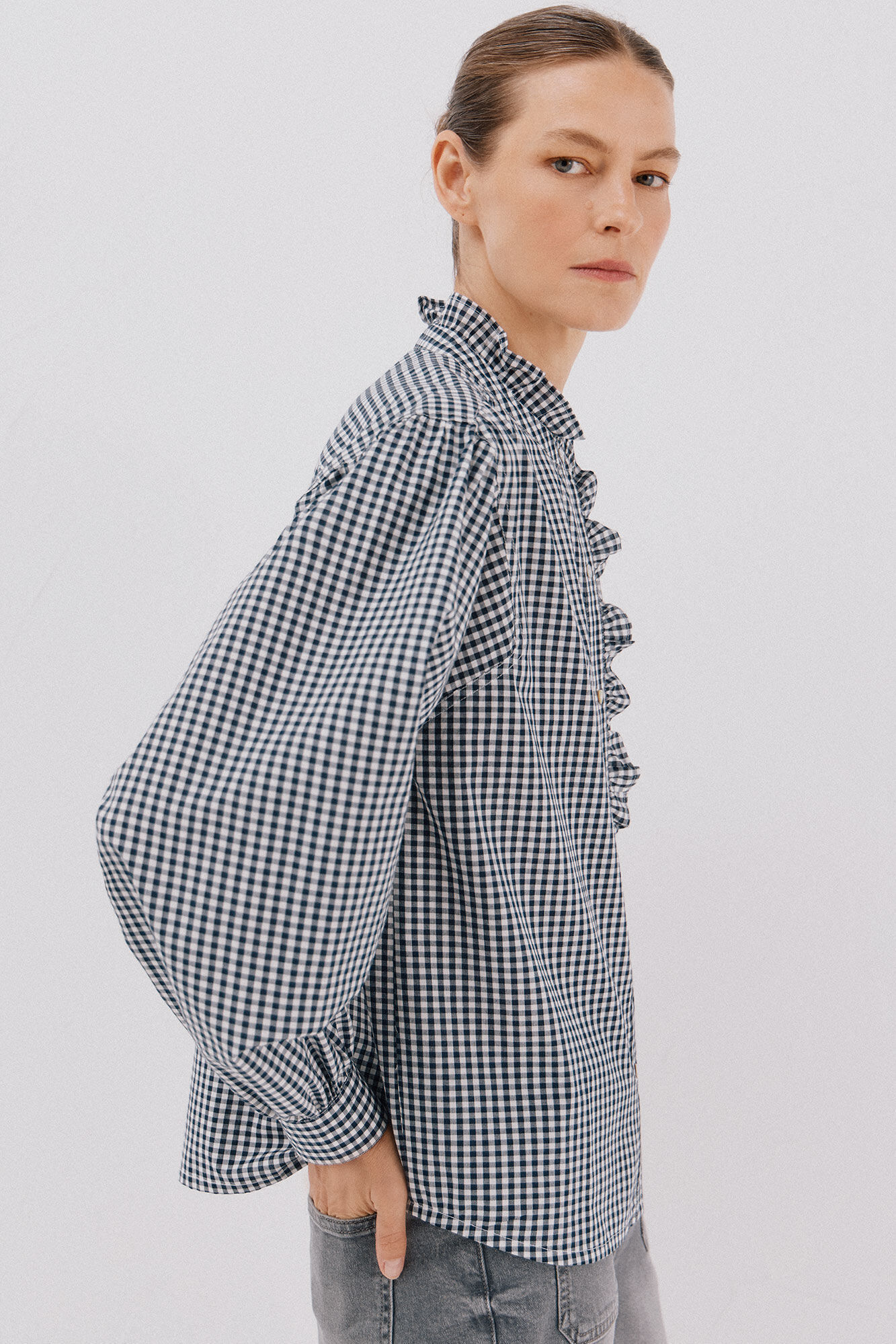 Cortefiel striped blouse with ruffled neck Multicolour