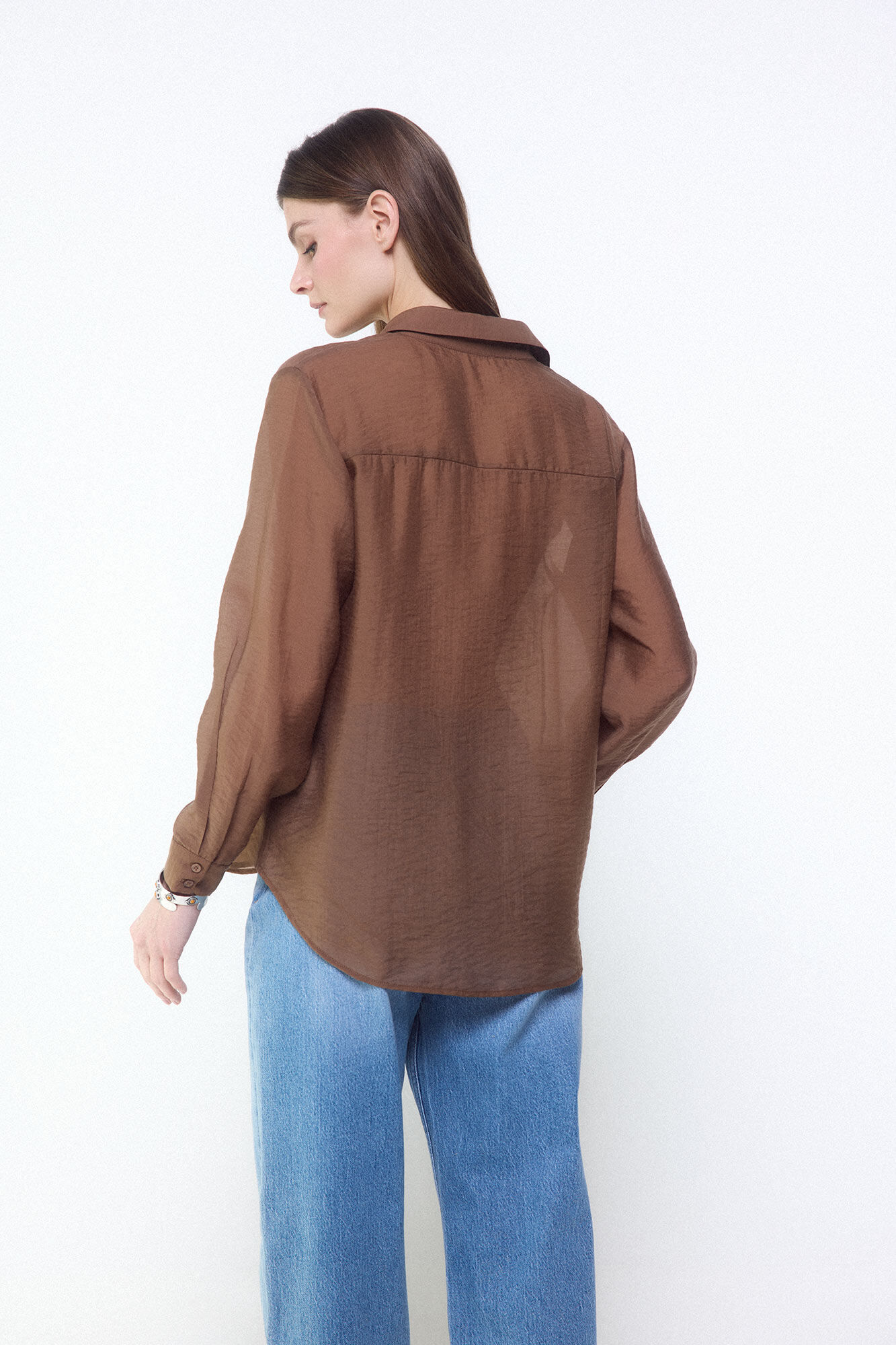 Slowlove Camisa em organza Castanho