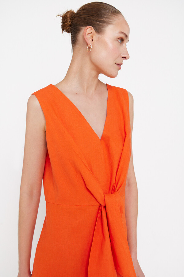 Cortefiel Orange jumpsuit with knot detail Orange