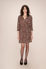 Grace & Mila Vestido curto de manga 3/4 com decote em V e estampado abstrata bicolor Castanho
